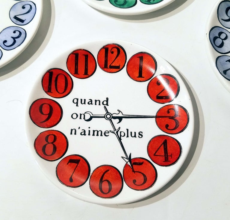 Mid-Century Modern Piero Fornasetti Group of Eight Quand on Arrive Clock Coasters, When One Arrives