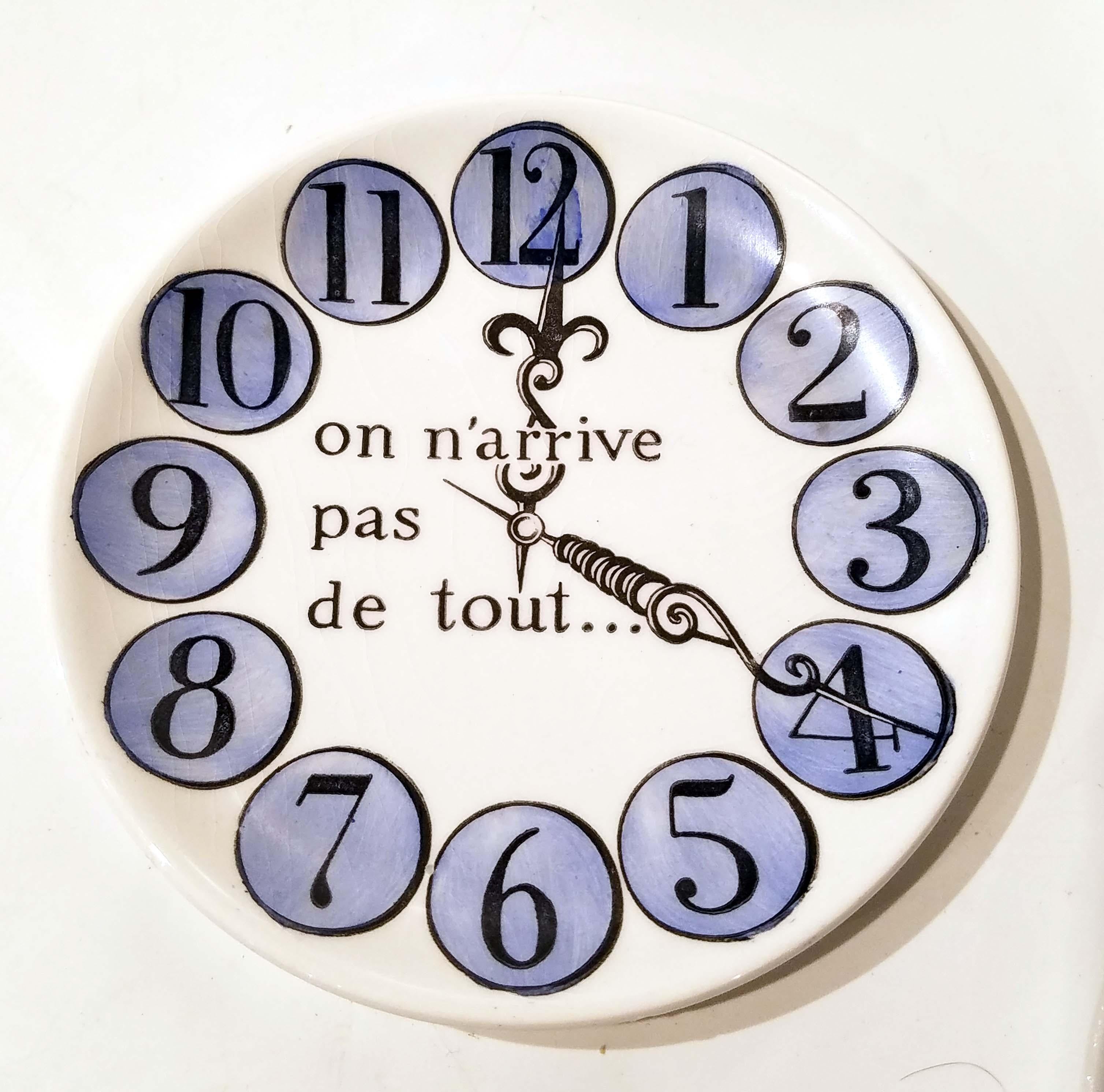 Italian Piero Fornasetti Group of Eight Quand on Arrive Clock Coasters, When One Arrives