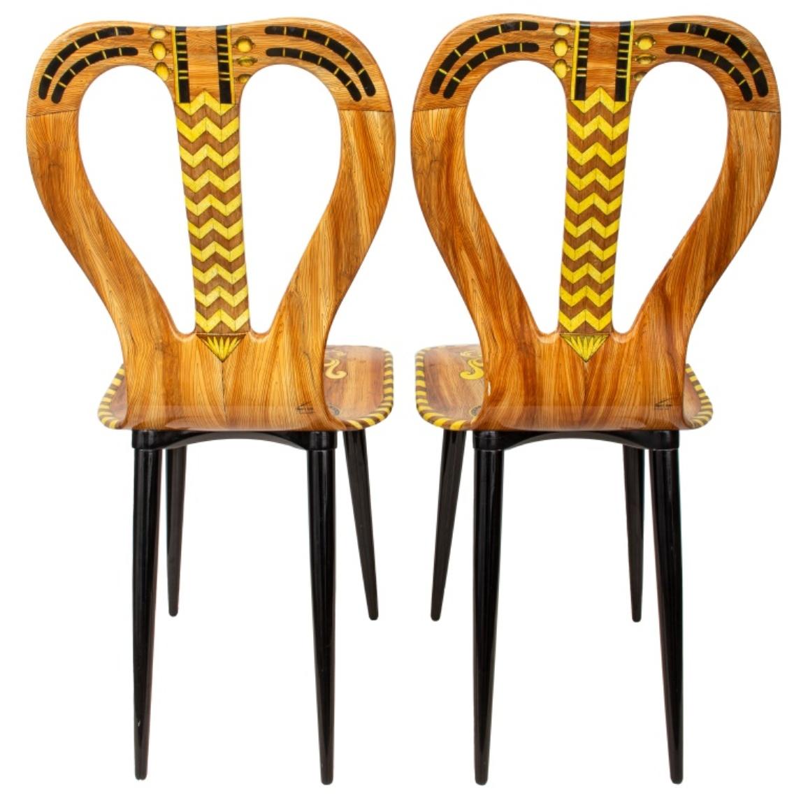Wood Piero Fornasetti Guitar Musicale Chairs, Pair