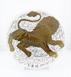 Piero Fornasetti Hand Painted Ceramic Zodiac Plates, Leo, 1965