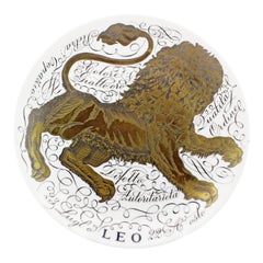 Piero Fornasetti Hand Painted Ceramic Zodiac Plates, Leo, 1965
