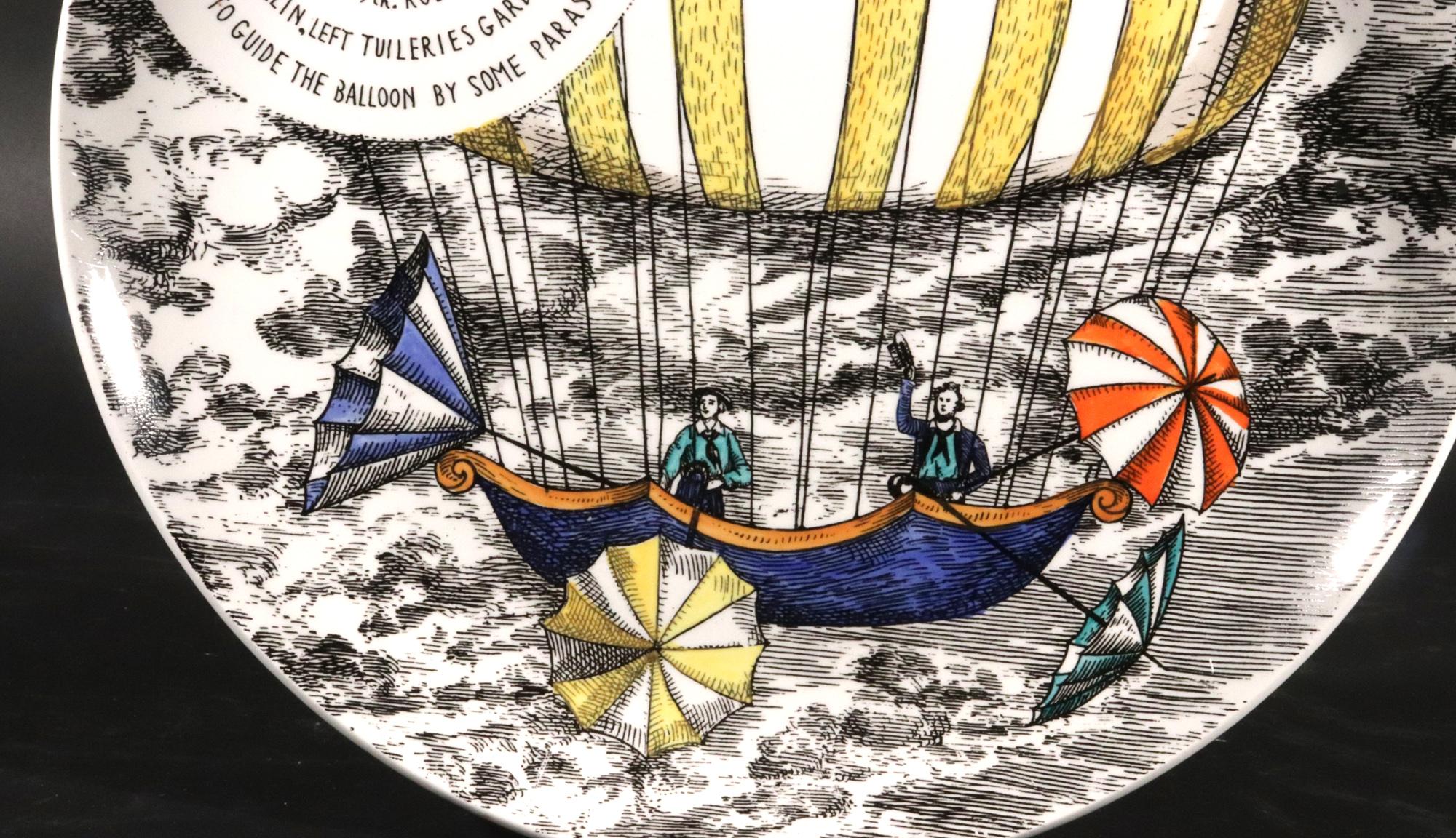 Piero Fornasetti Platos Globo Aerostático, Estampado Mongolfiere, Lote de Seis en venta 5