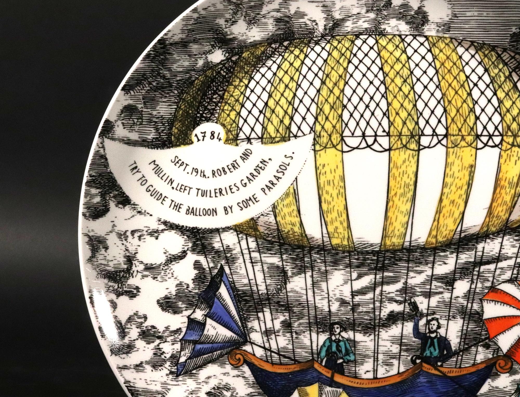 Piero Fornasetti Platos Globo Aerostático, Estampado Mongolfiere, Lote de Seis en venta 6