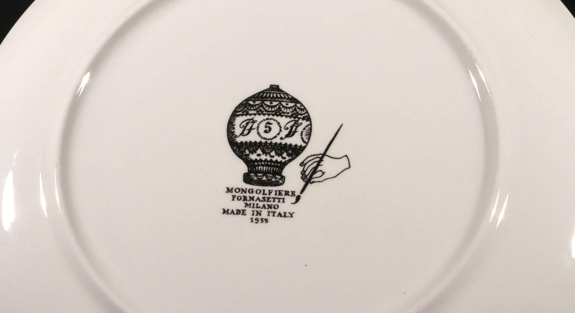 Piero Fornasetti Platos Globo Aerostático, Estampado Mongolfiere, Lote de Seis en venta 11