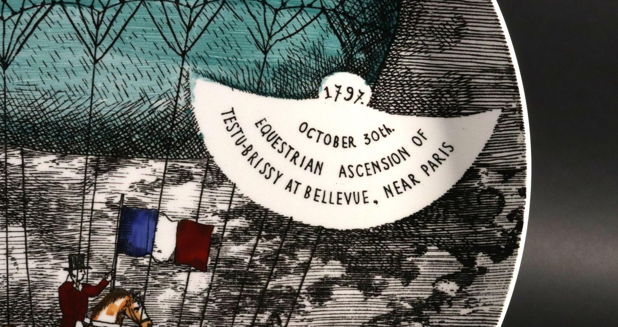 Piero Fornasetti Platos Globo Aerostático, Estampado Mongolfiere, Lote de Seis en venta 2