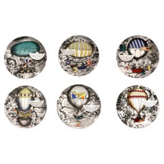 Piero Fornasetti Hot Air Balloon Plates, Mongolfiere Pattern, Set of Six