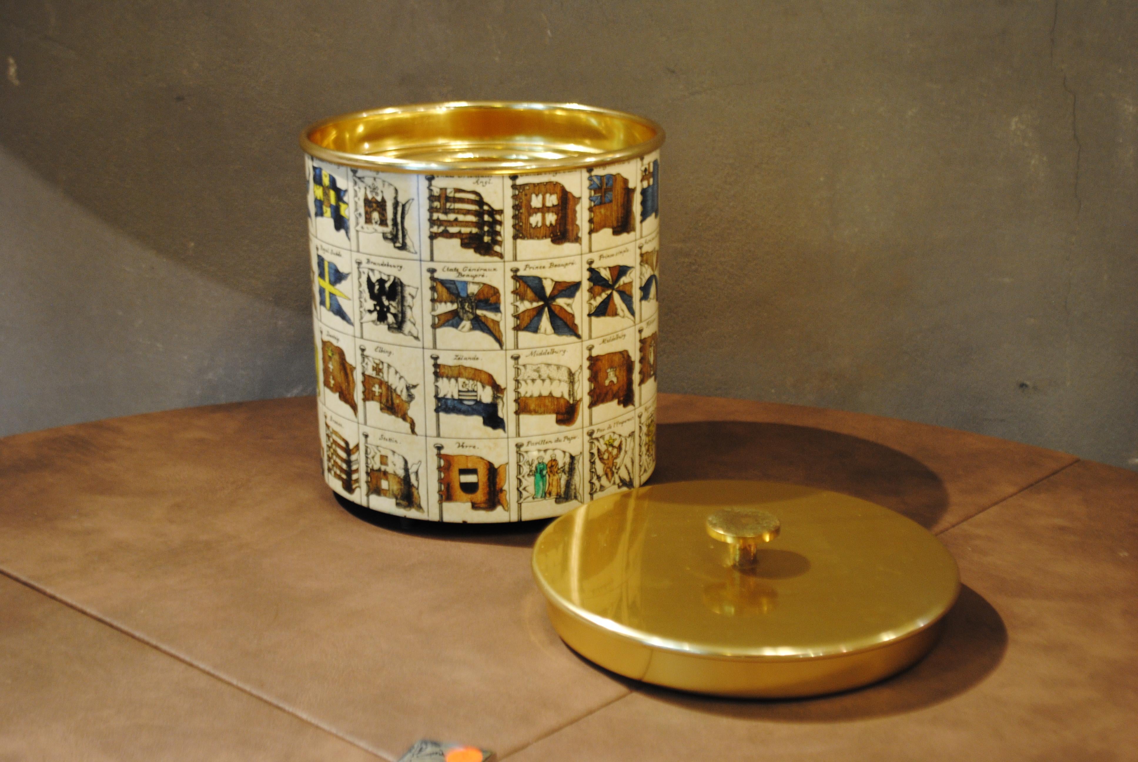 Mid-Century Modern Piero Fornasetti Ice Box in Silk-Screened Metal and Brass