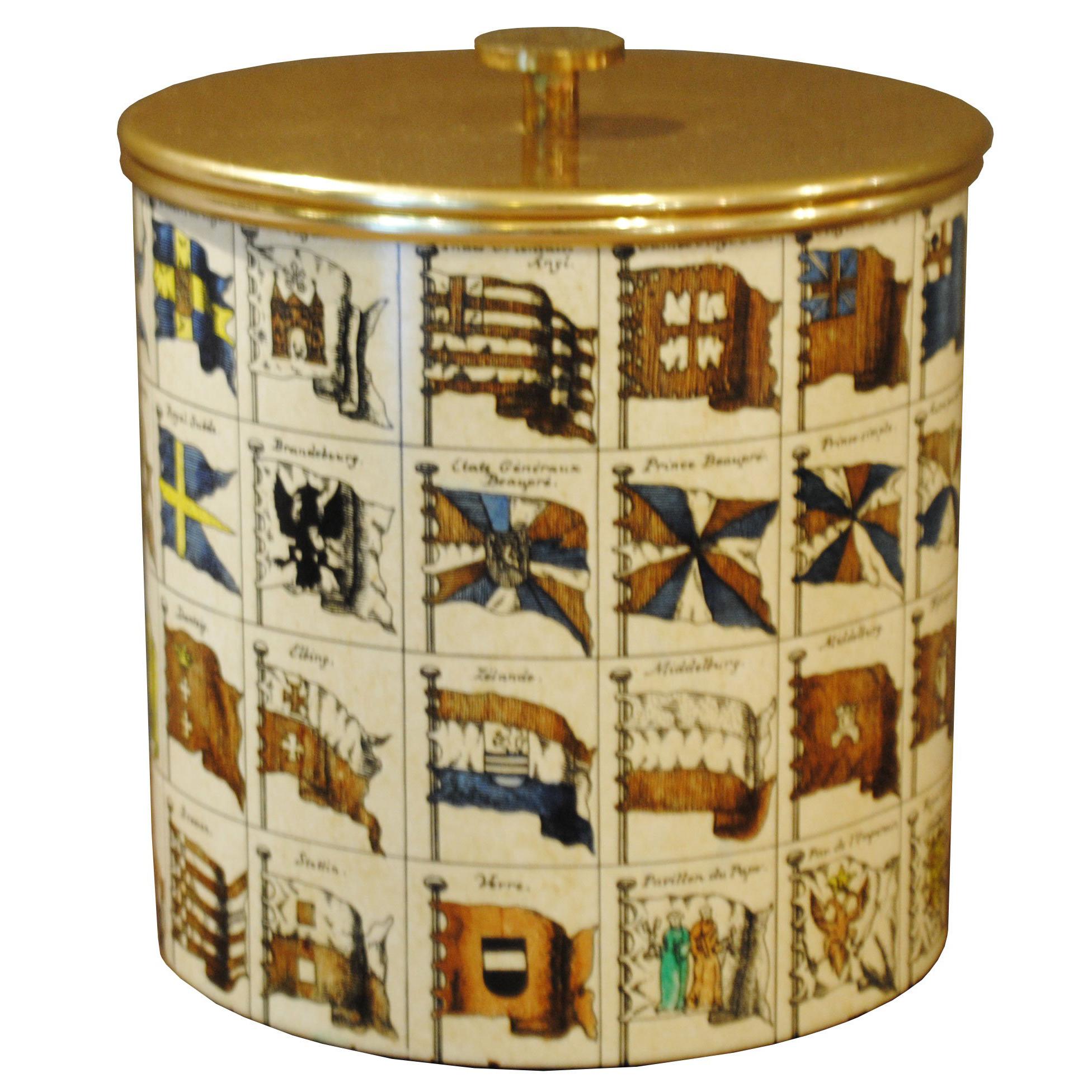 Piero Fornasetti Ice Box in Silk-Screened Metal and Brass