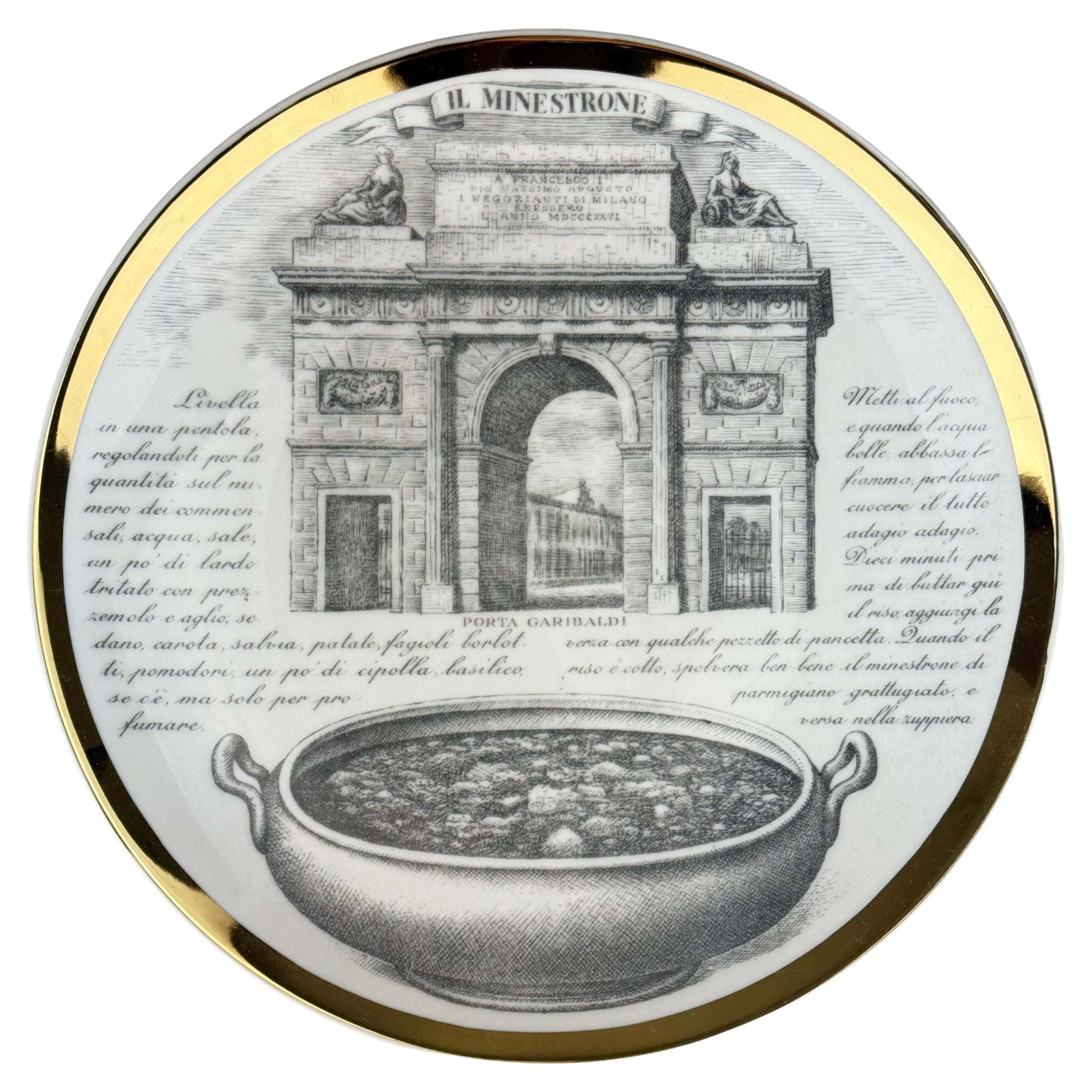 Pre-owned Fornasetti Piero  “il Minestrone” Plate, Specialità Milanesi, Italy Mid Century In Gray