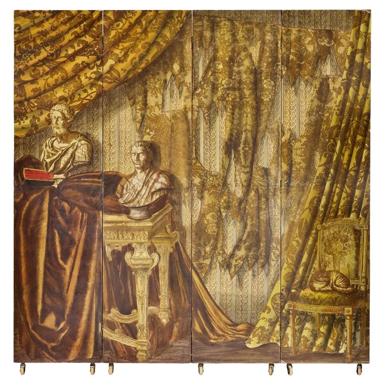 Piero Fornasetti (Italian, 1913–1988) Four-Panel “Libreria” Folding Screen For Sale