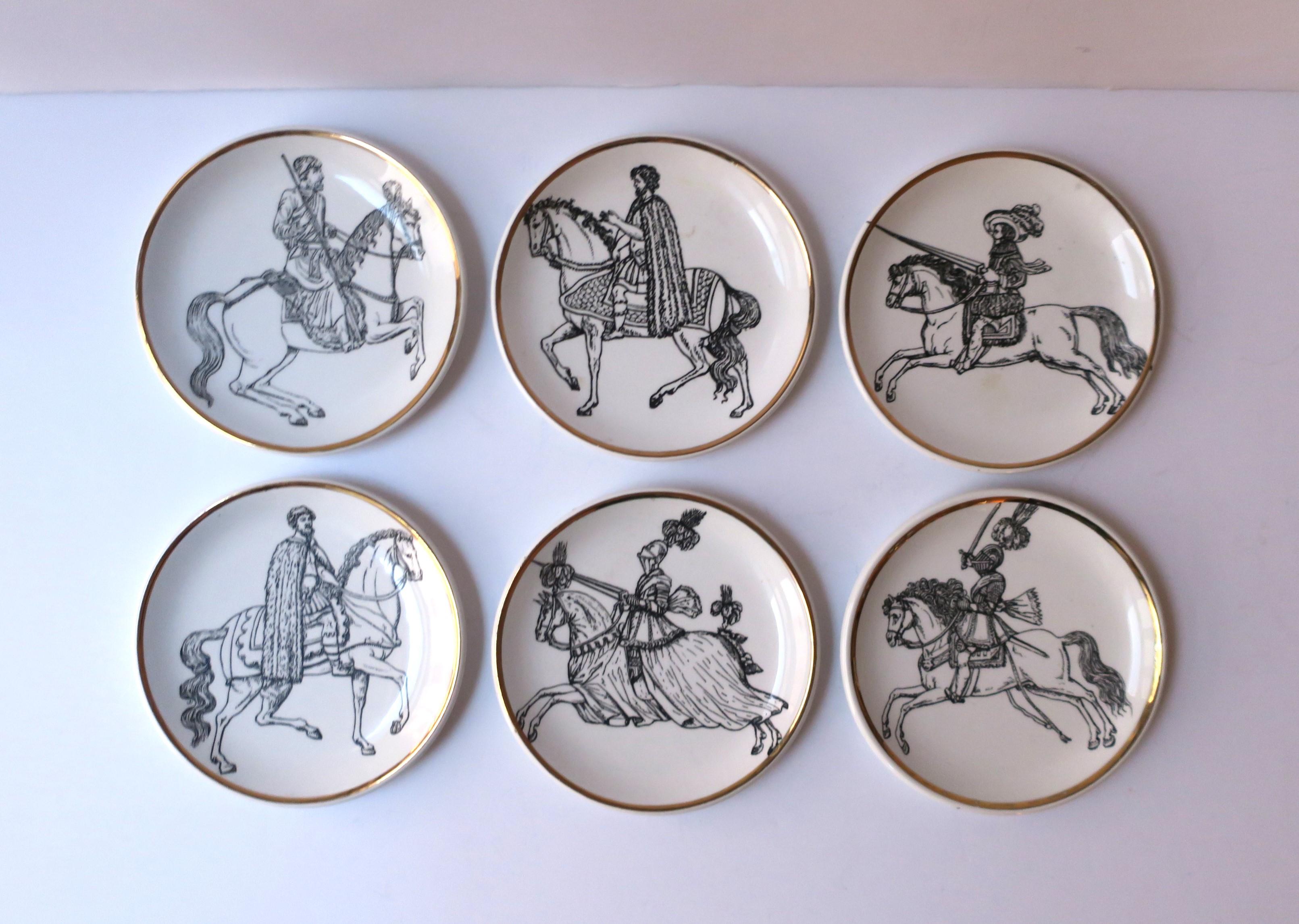 Glazed Piero Fornasetti Italian Cocktail Drinks Coasters or Wall Art, Set of 6 For Sale