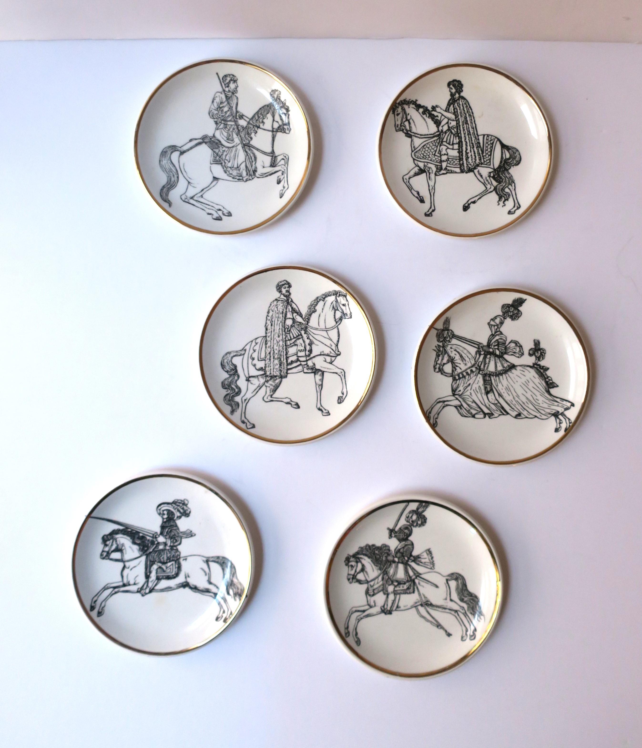Ceramic Piero Fornasetti Italian Cocktail Drinks Coasters or Wall Art, Set of 6 For Sale