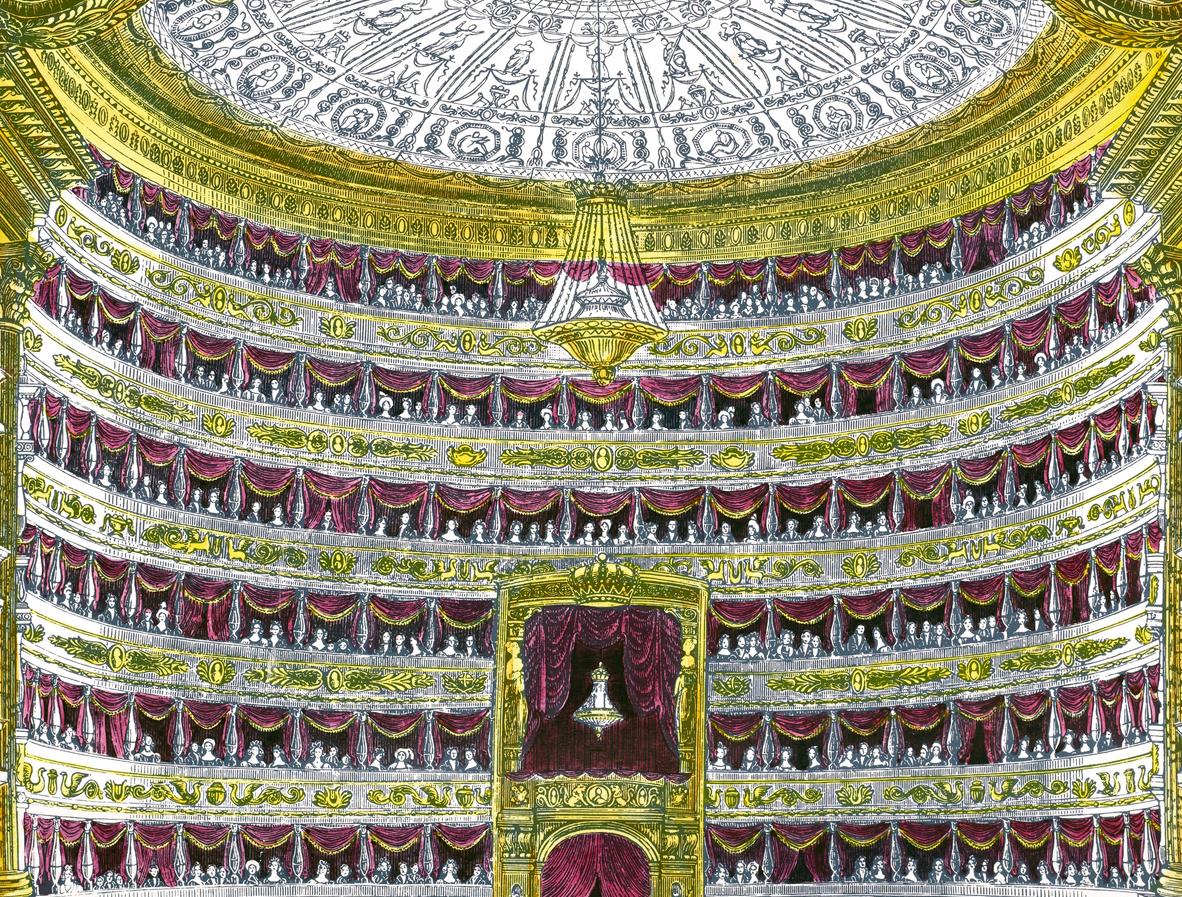 Piero Fornasetti Large Tray La Scala Opera House Painted by Hand In Good Condition In Downingtown, PA