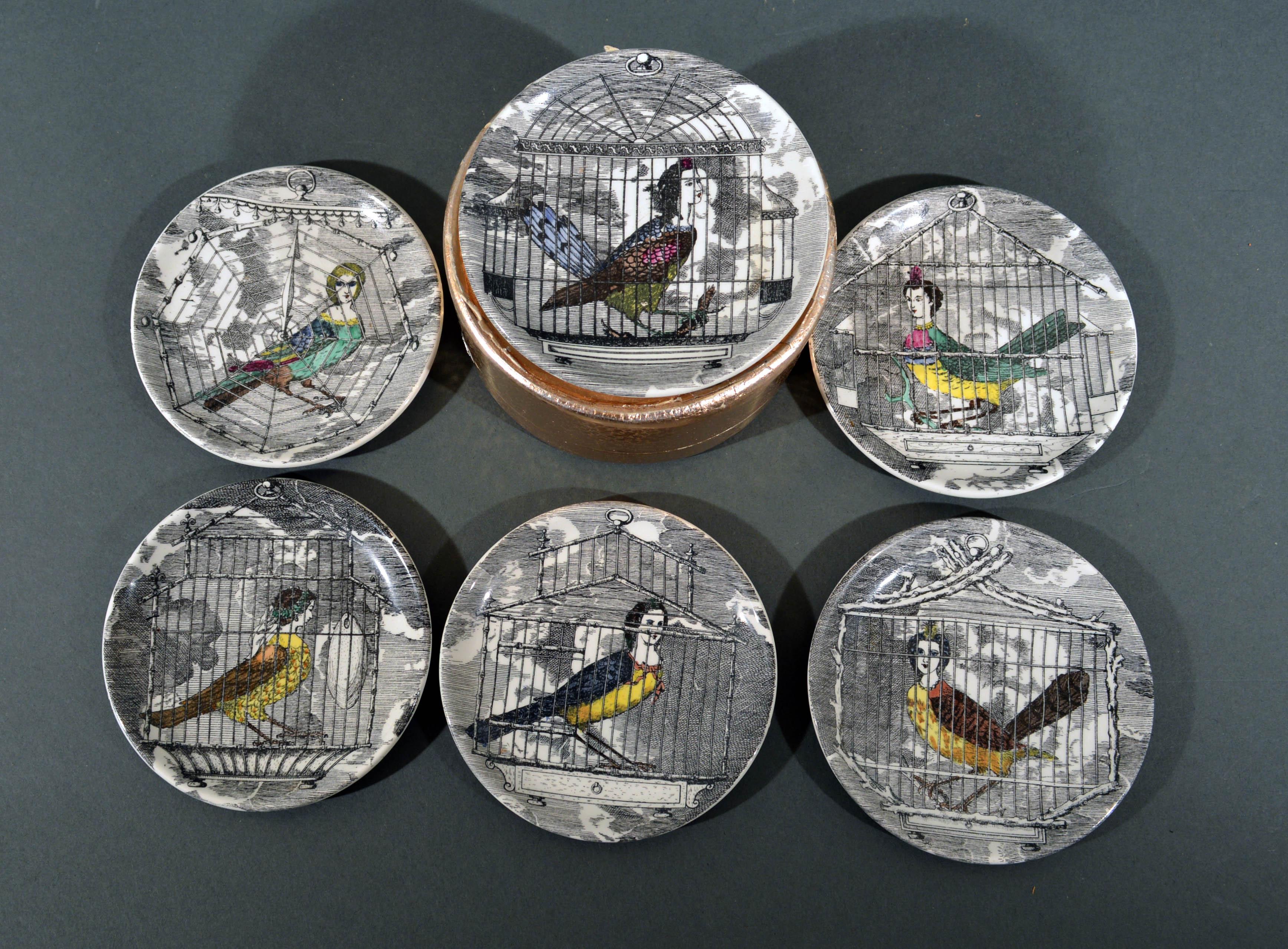 Mid-Century Modern Piero Fornasetti Le Arpie Gentili Coaster Set and Box, circa 1960