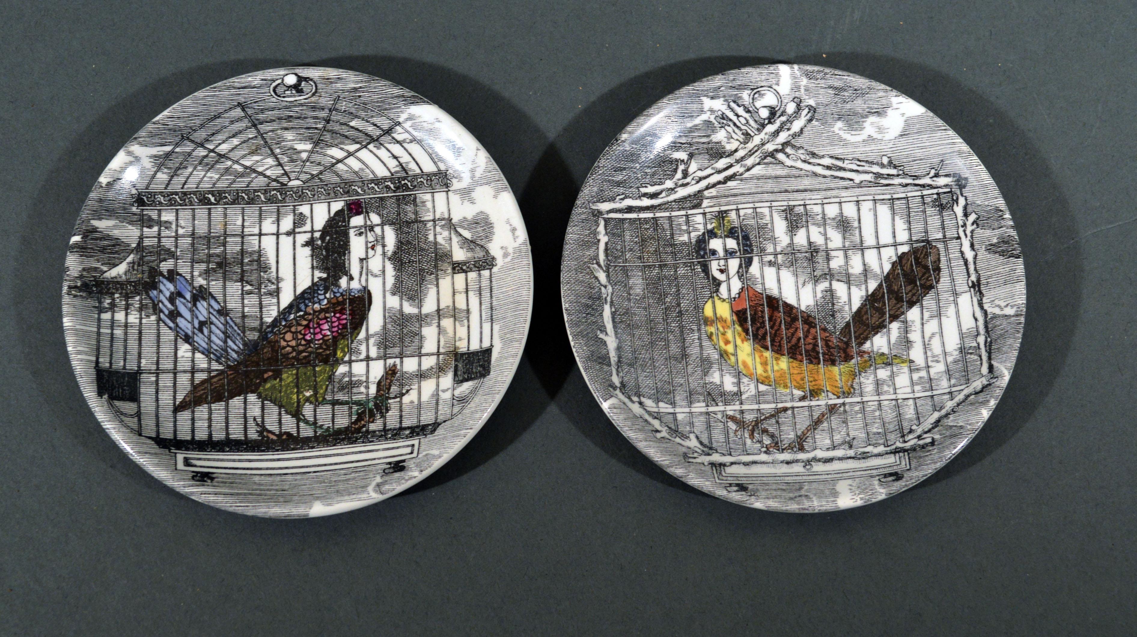 Piero Fornasetti Le Arpie Gentili Coaster Set and Box, circa 1960 In Good Condition In Downingtown, PA