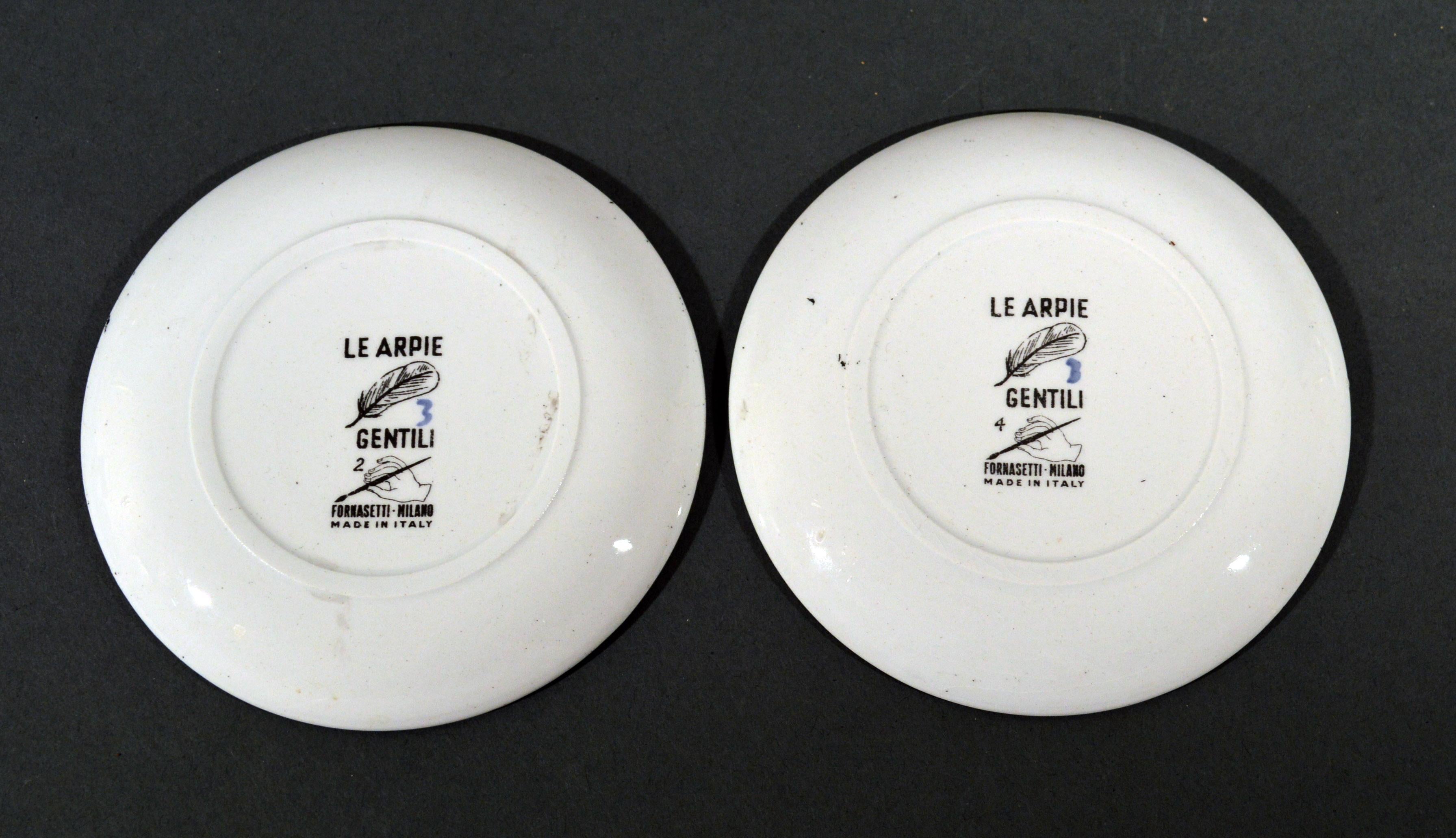 Ceramic Piero Fornasetti Le Arpie Gentili Coaster Set and Box, circa 1960