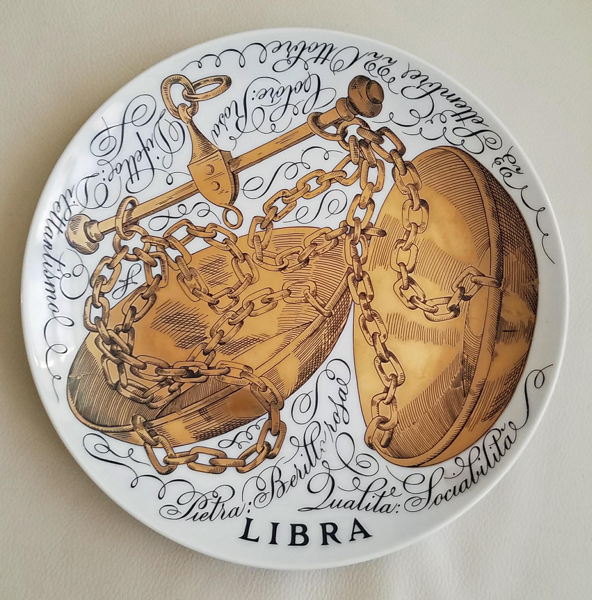 Mid-Century Modern Piero Fornasetti Libra Zodiac Porcelain Plate Made for Corisia in 1970