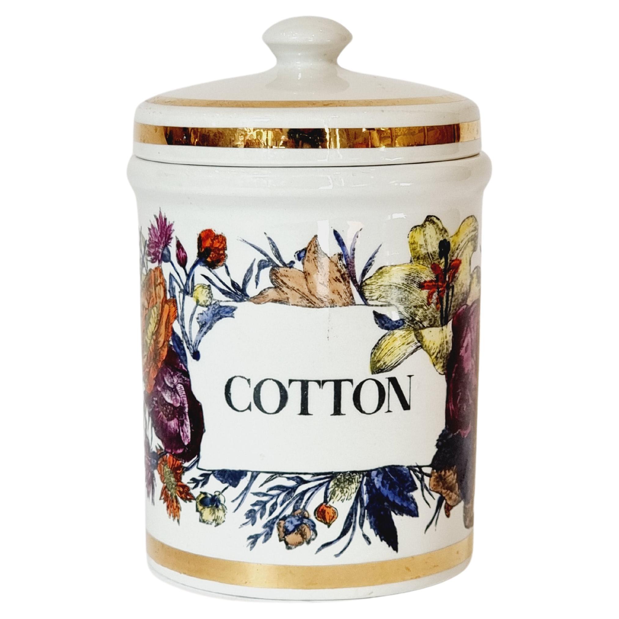 Piero Fornasetti, tarro con tapa "Algodón" mediados del siglo XIX