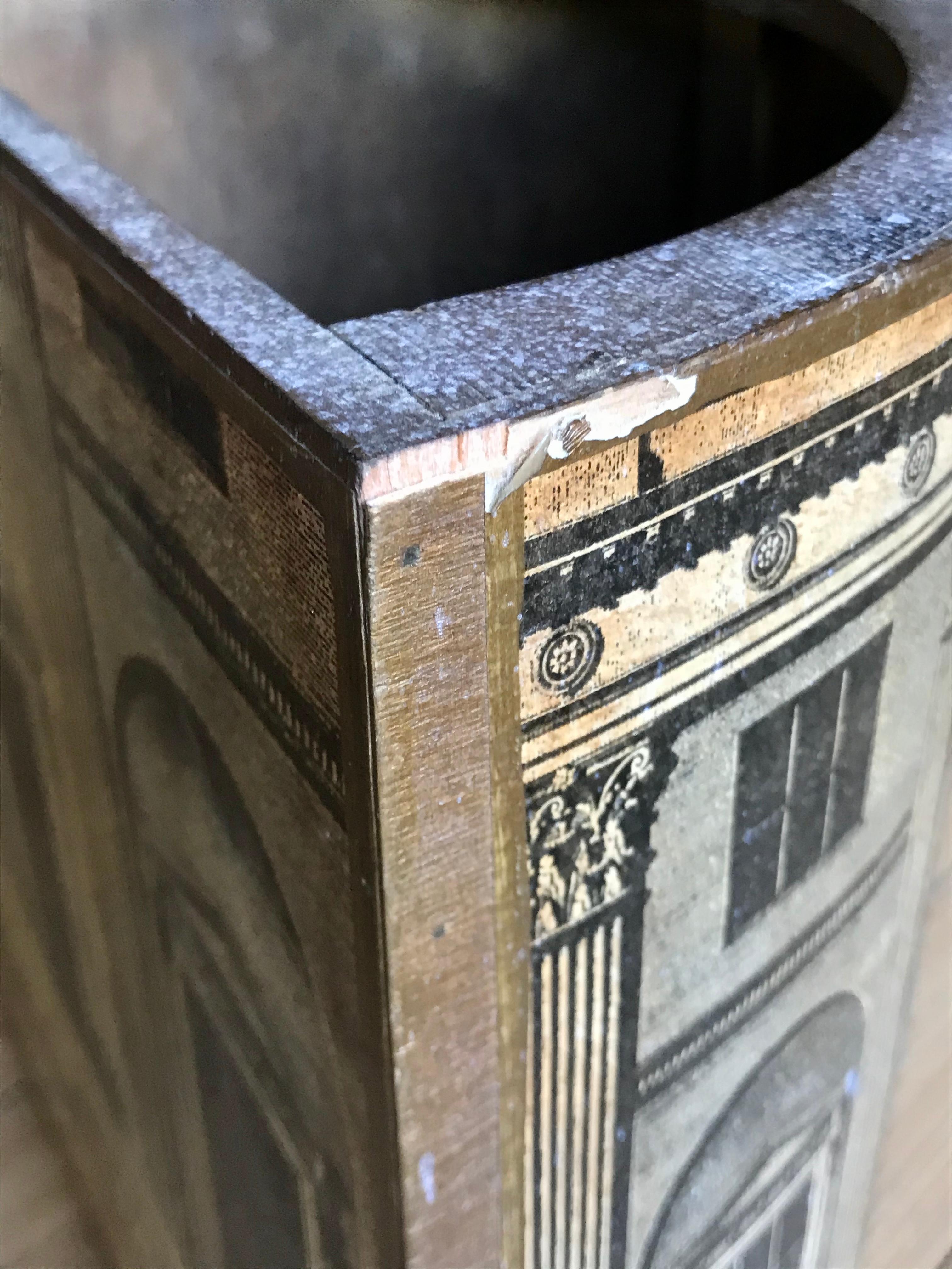 Piero Fornasetti Litho + Wood Waste Paper Bin, 1940's 4