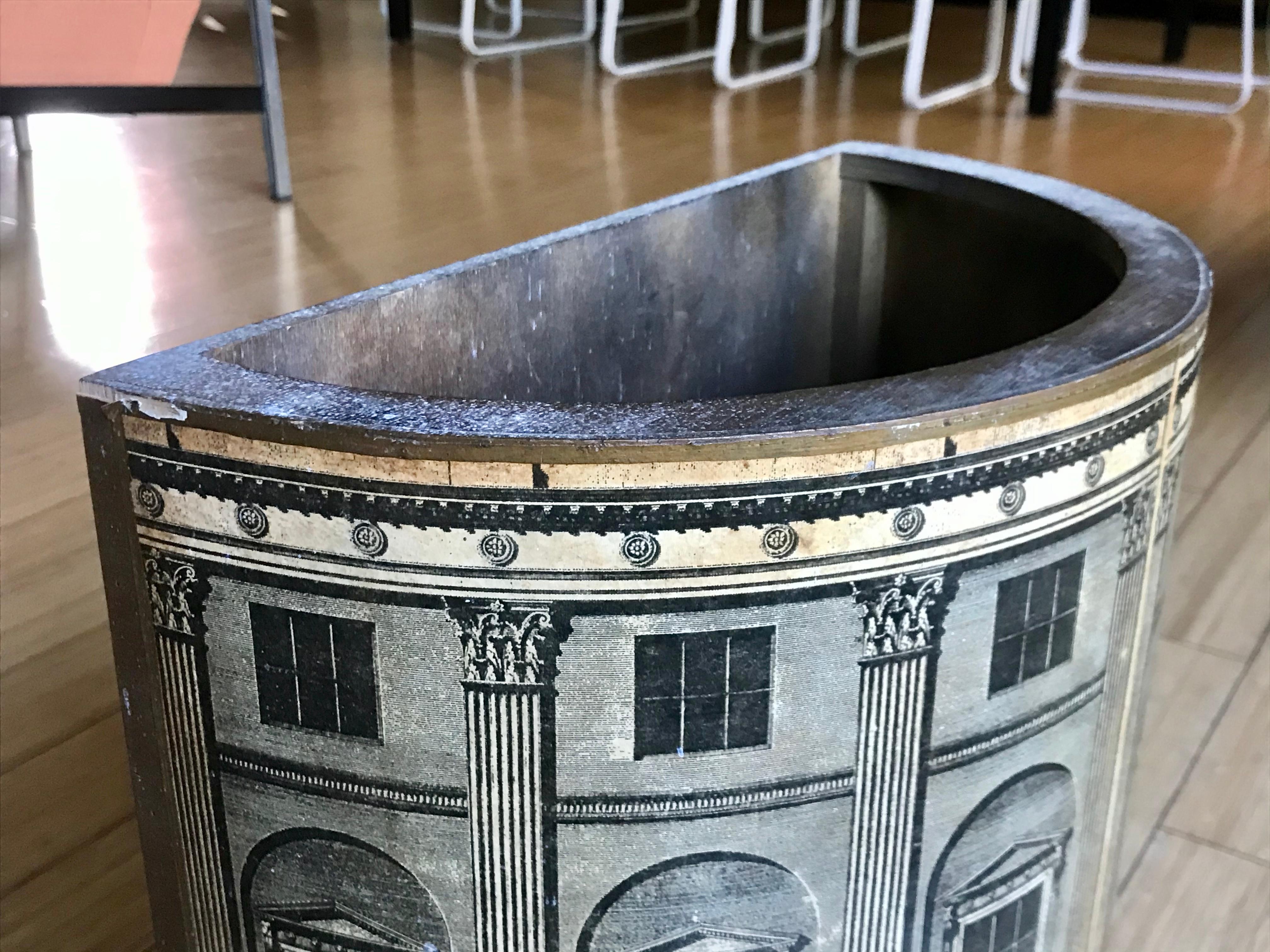 Piero Fornasetti Litho + Wood Waste Paper Bin, 1940's 7