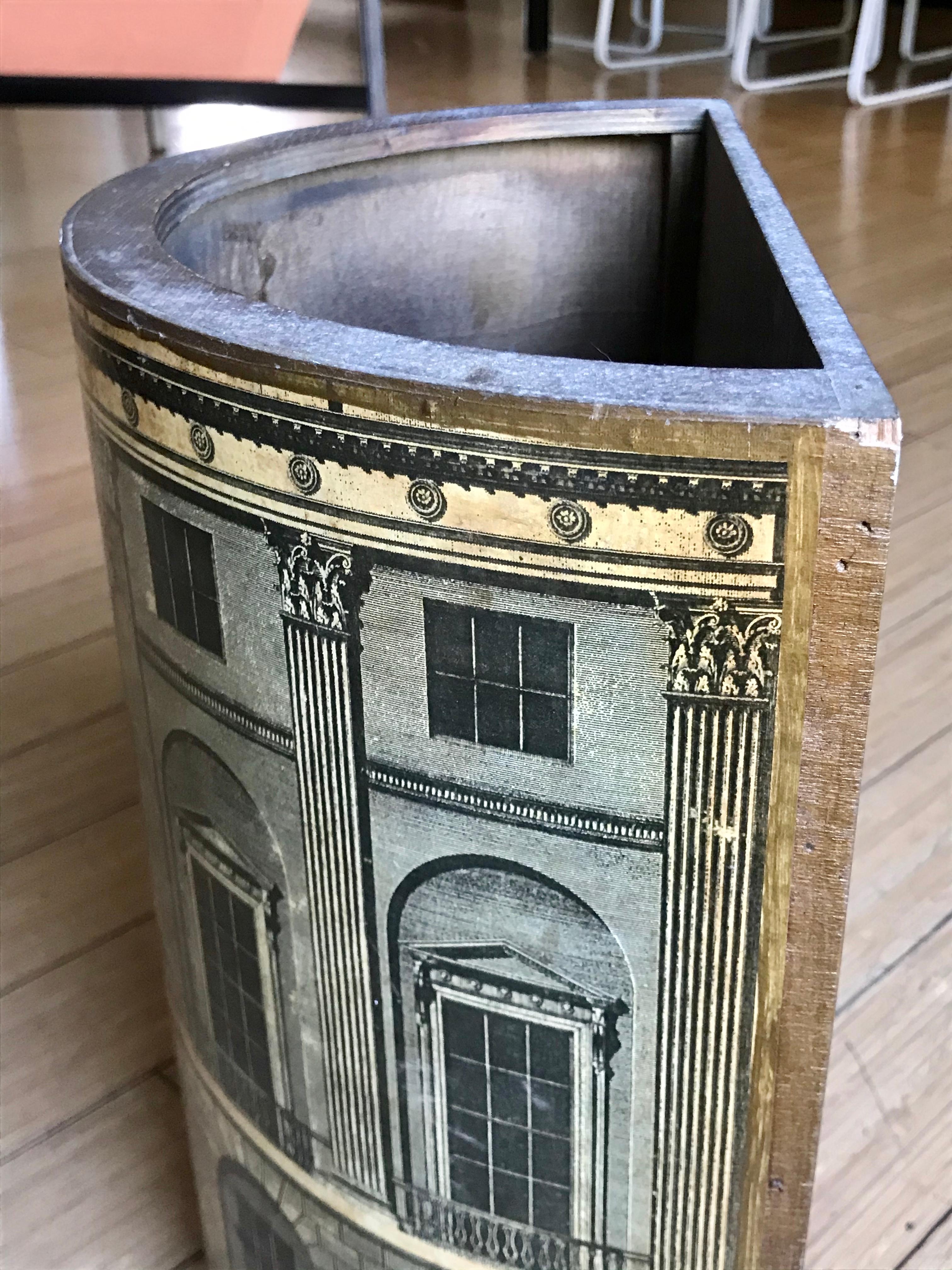 Pressed Piero Fornasetti Litho + Wood Waste Paper Bin, 1940's