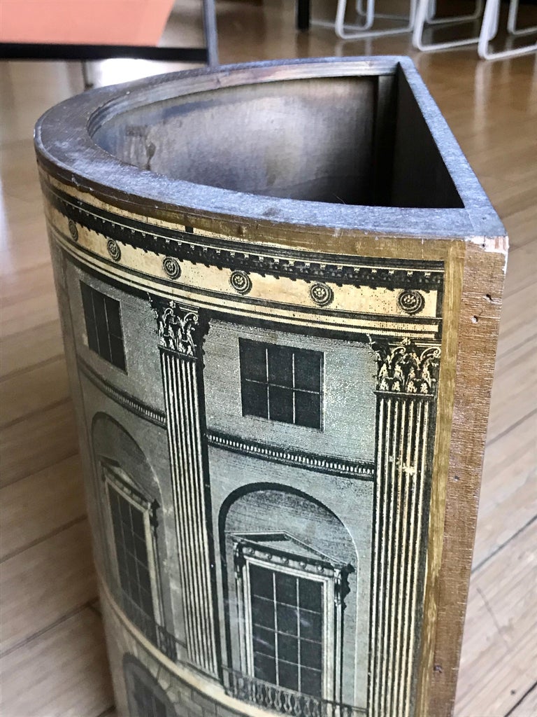 Pressed Piero Fornasetti Litho + Wood Waste Paper Bin, 1940's For Sale