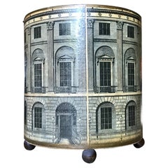 Piero Fornasetti Litho + Wood Waste Paper Bin, 1940's