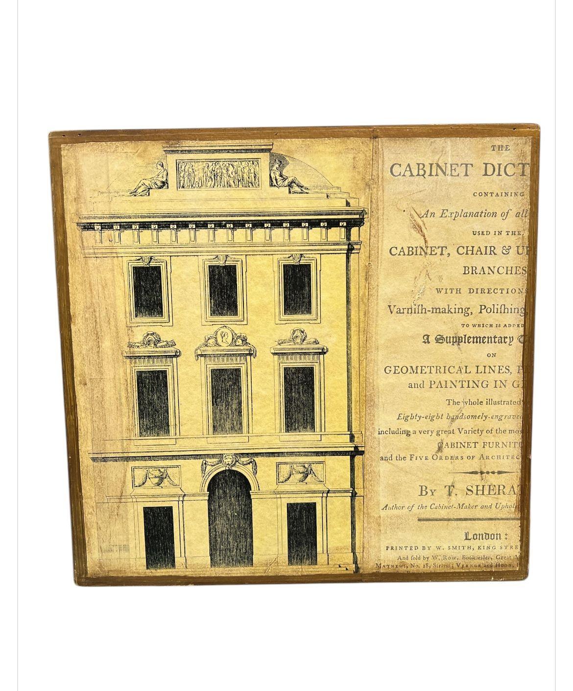 Piero Fornasetti Litho - Wooden Waste Paper Basket Bin, 1940. This is an early production piece with a semi circle form, made of wood with classic lithograph print pattern design. Original great vintage condition.
Measures