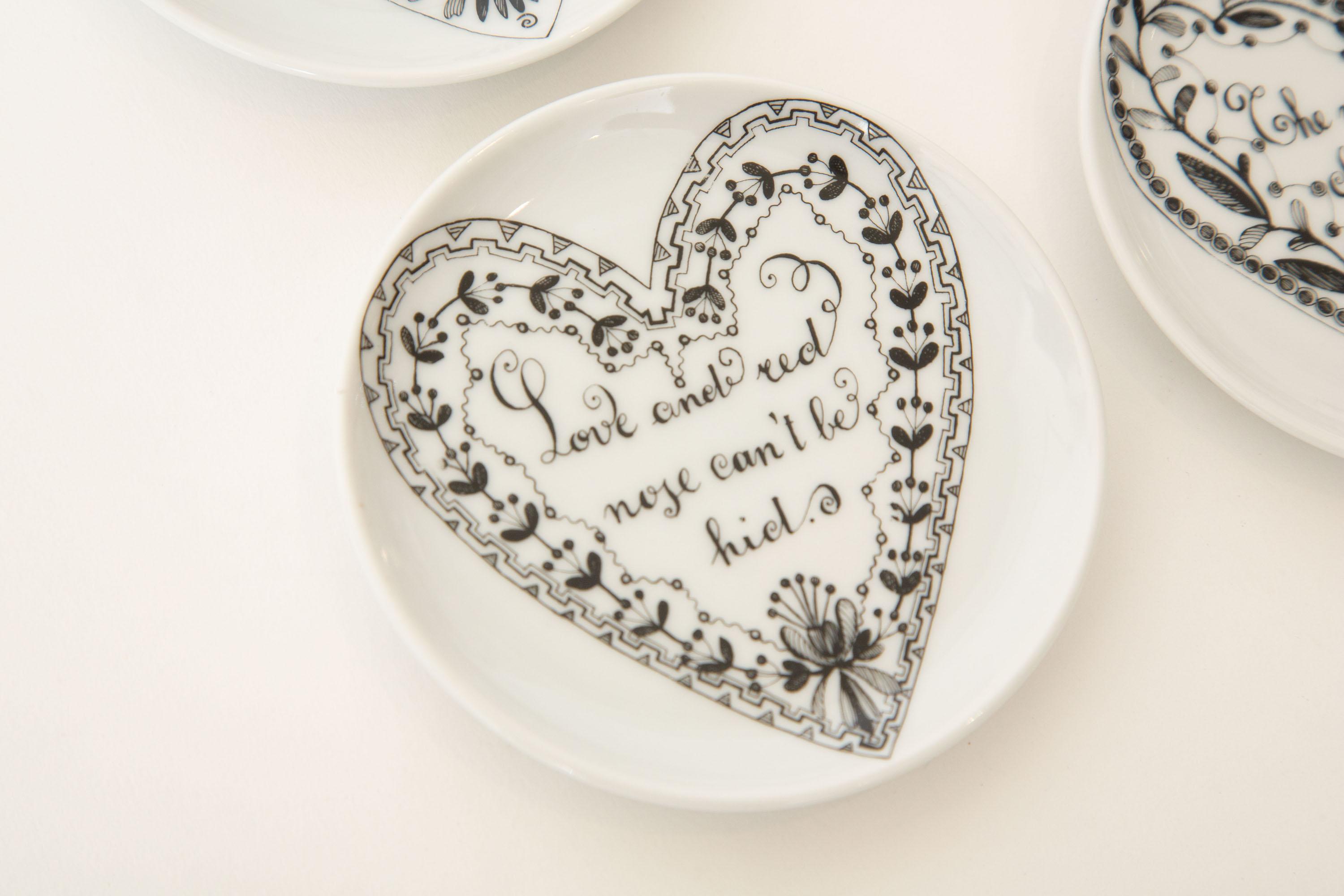 Piero Fornasetti Black and White Love Porcelain Coasters or Small Plates Set /8 4