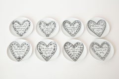 Piero Fornasetti Black and White Love Porcelain Coasters or Small Plates Set /8