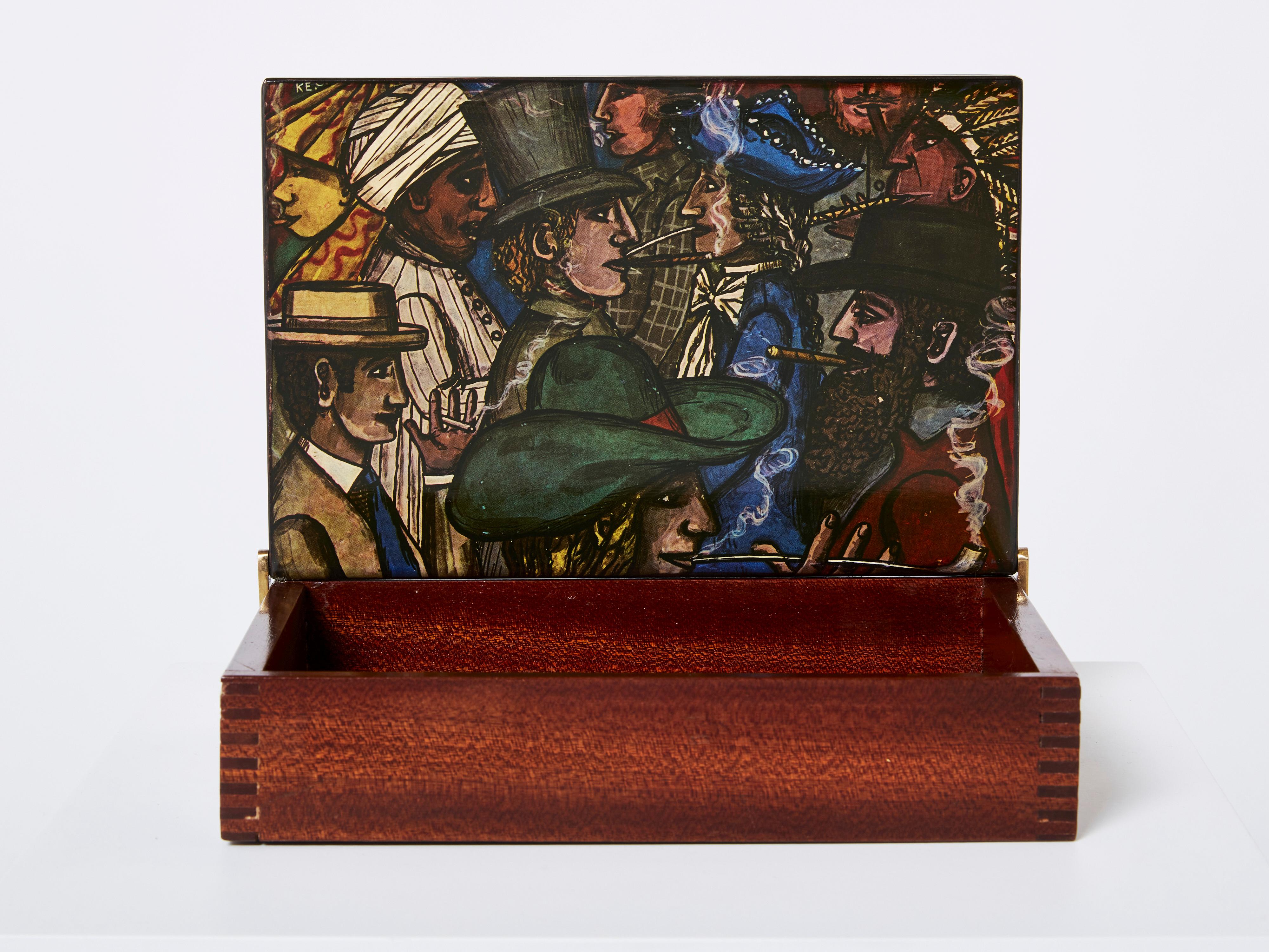 Mid-Century Modern Piero Fornasetti Mahogany Painted Wood Box 1950 For Sale