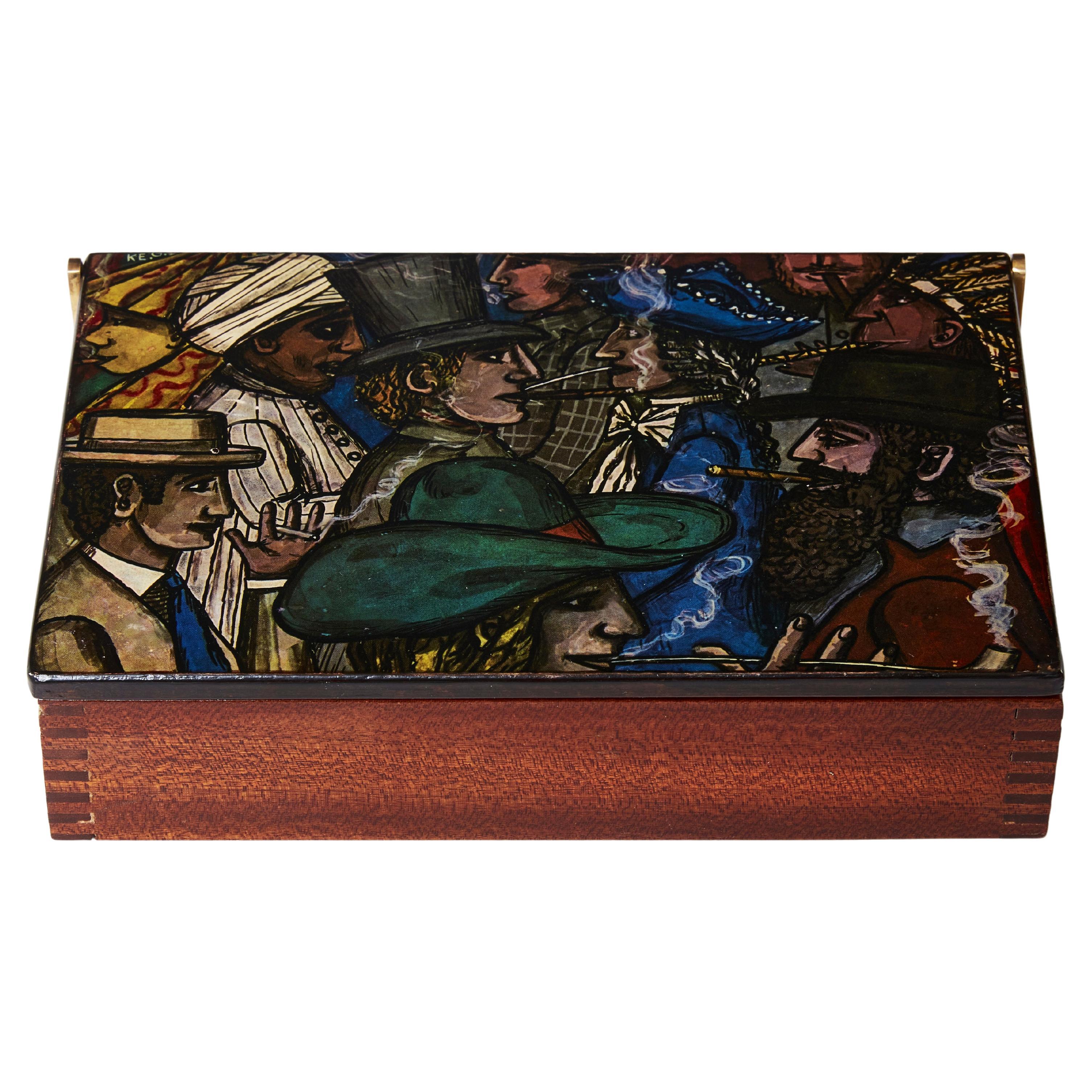 Piero Fornasetti Mahogany Painted Wood Box 1950 For Sale