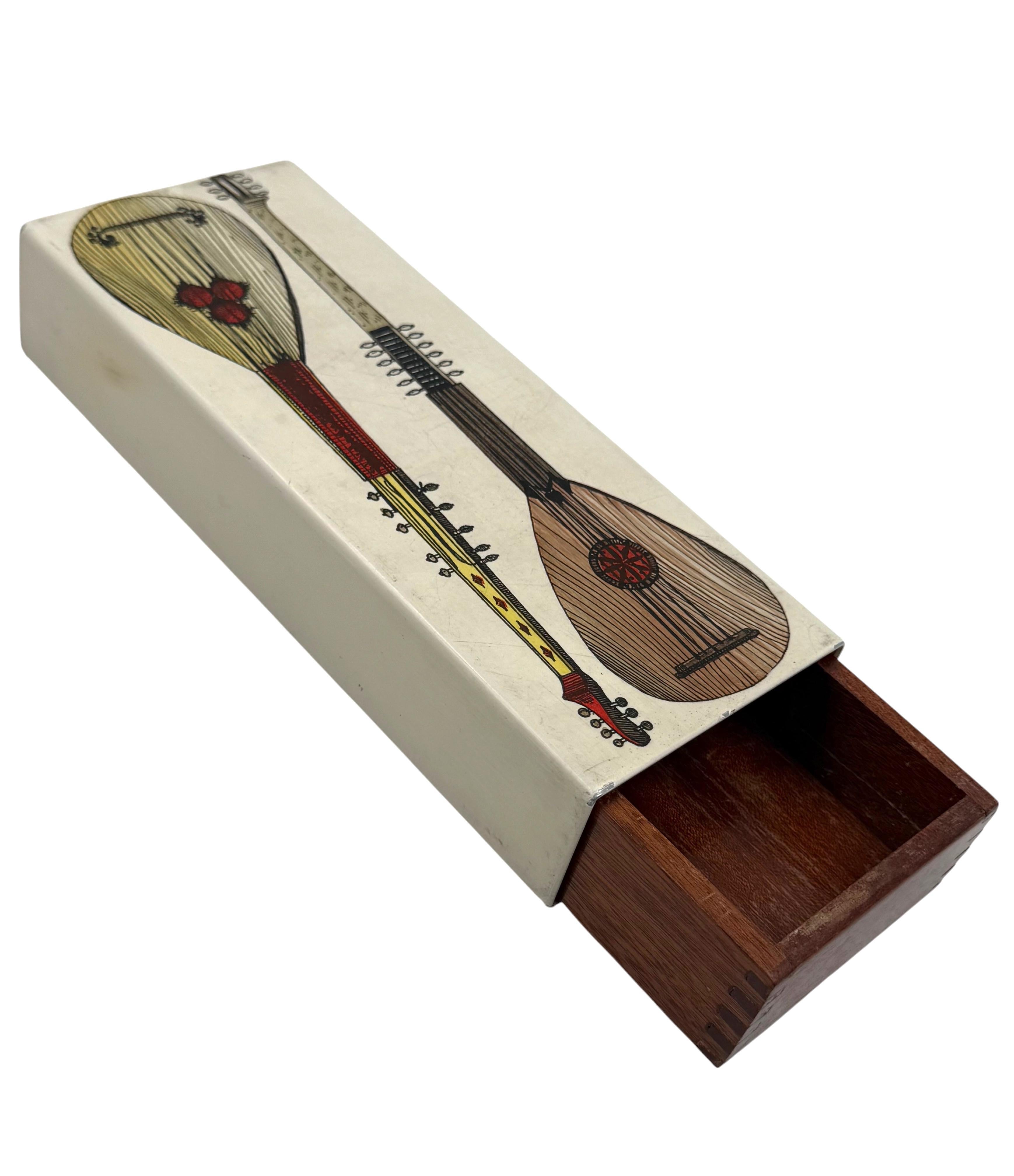 Piero Fornasetti, mandolins cigars Box, Milan Italy, ca. 1960s For Sale 8