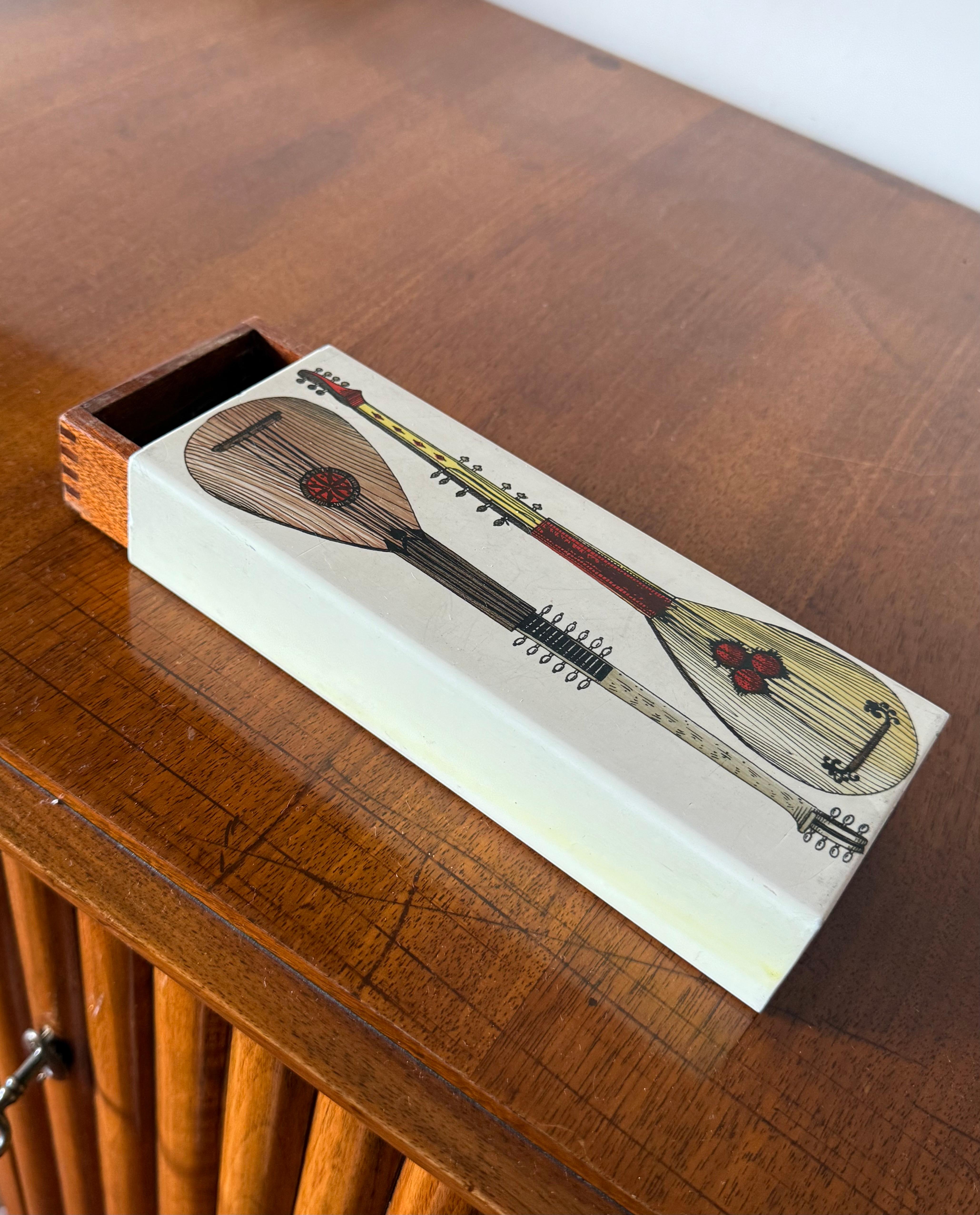 Mid-Century Modern Piero Fornasetti, mandolins cigars Box, Milan Italy, ca. 1960s For Sale