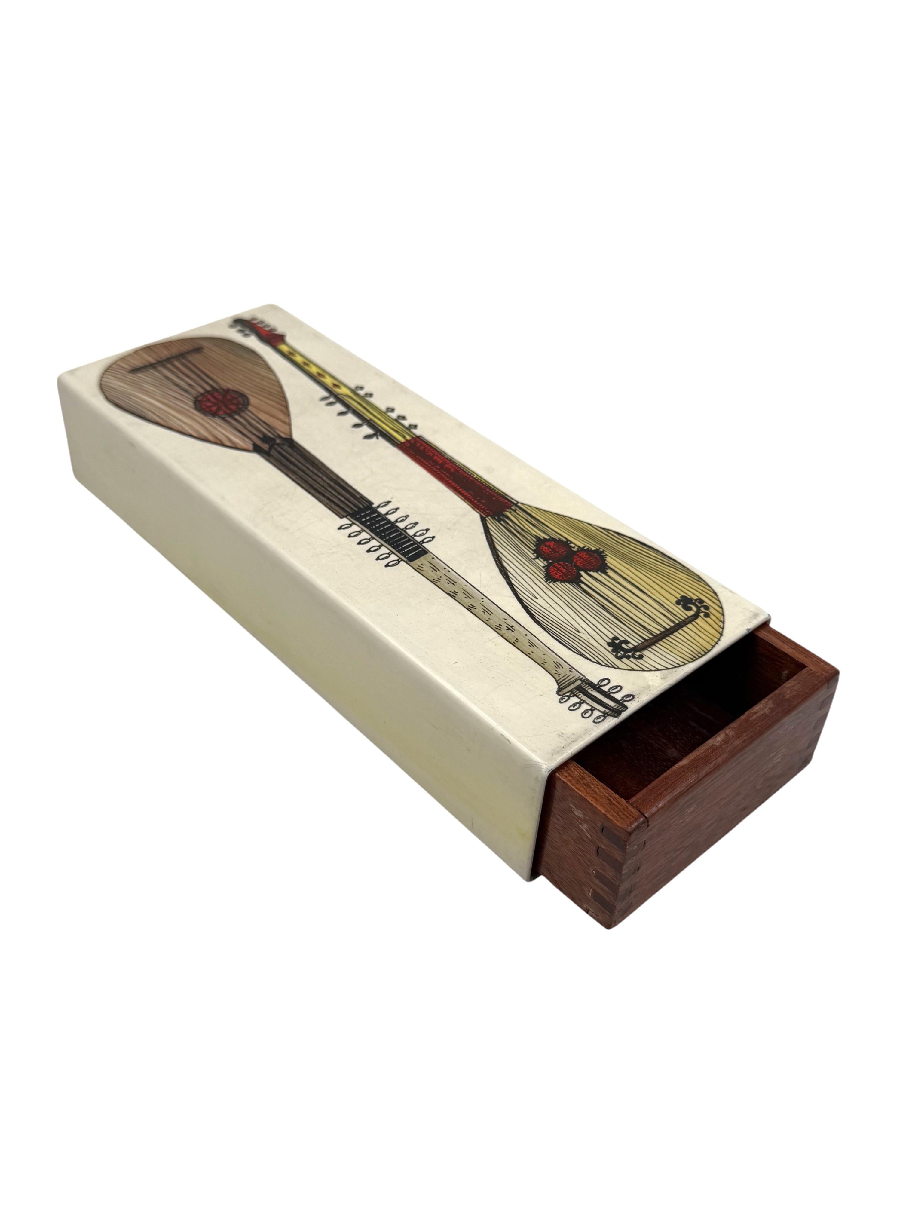 Mid-20th Century Piero Fornasetti, mandolins cigars Box, Milan Italy, ca. 1960s For Sale