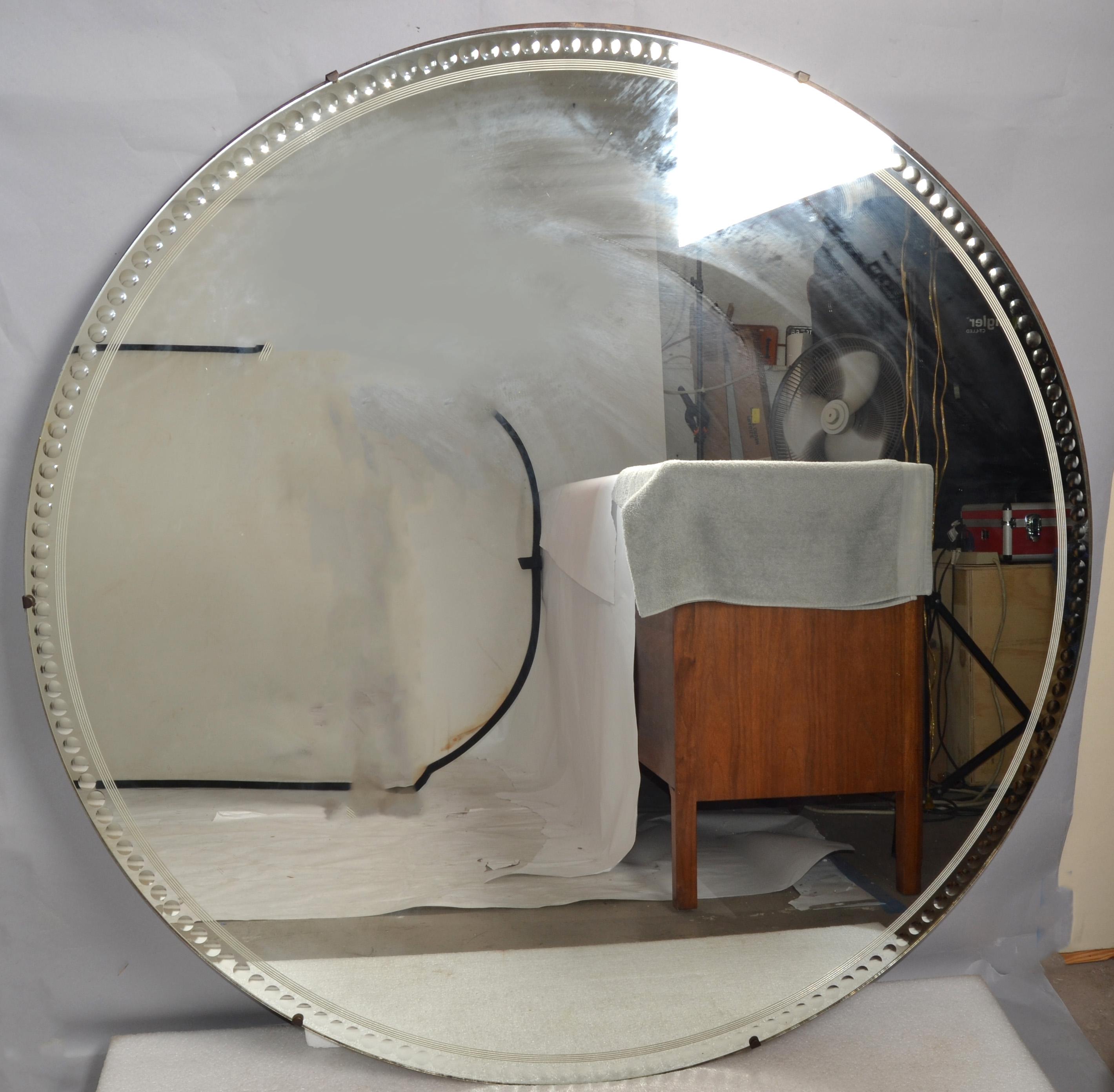 Italian Piero Fornasetti Max Ingrand Style Large Round Bubbled Wall Mirror Art Deco 1960
