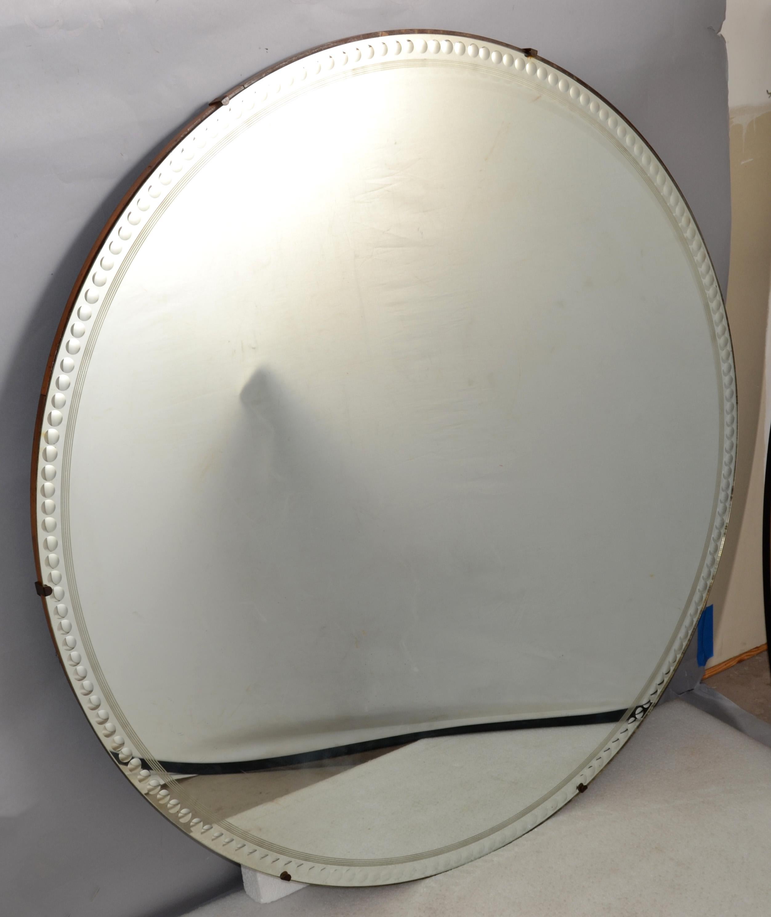 Piero Fornasetti Max Ingrand Style Large Round Bubbled Wall Mirror Art Deco 1960 In Good Condition In Miami, FL