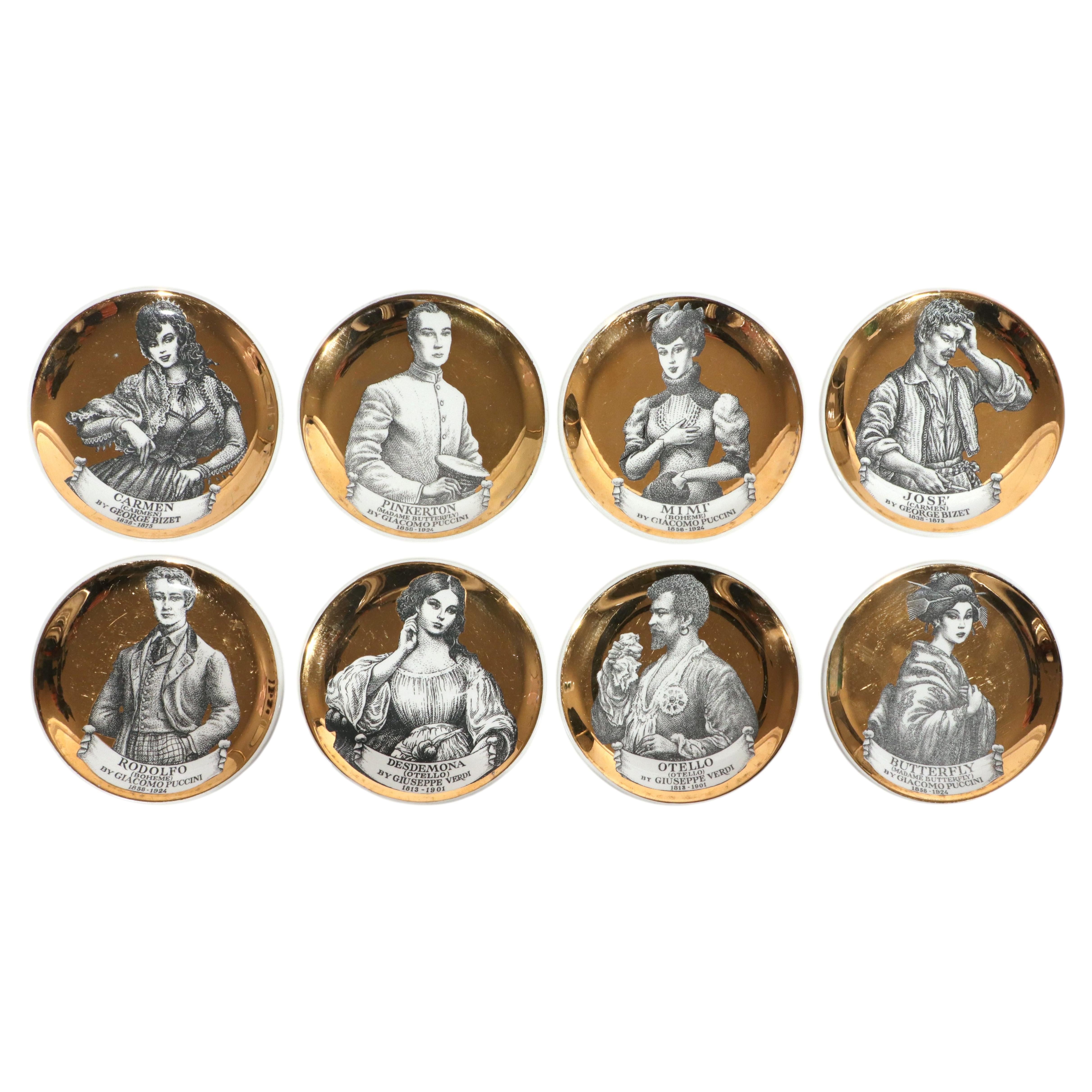 Piero Fornasetti "Melodramma" Ceramic Coasters: A Series of Dramatic Opera Chara For Sale