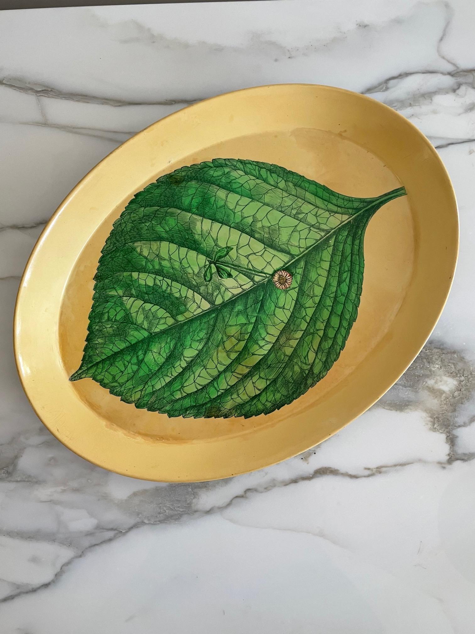 Italian Piero Fornasetti Metal Tray with Leaf Decoration ca' 1950's