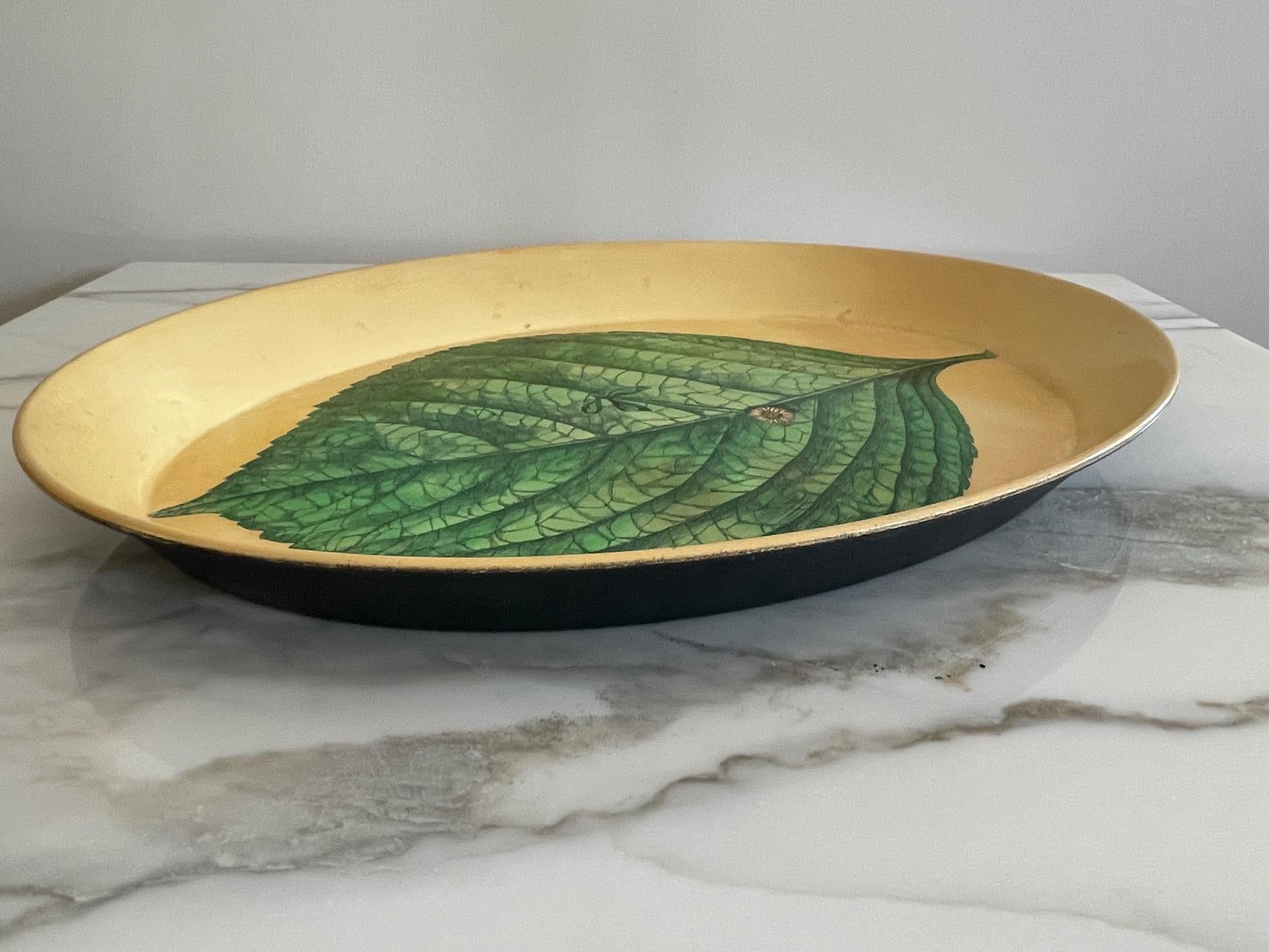 Piero Fornasetti Metal Tray with Leaf Decoration ca' 1950's 1