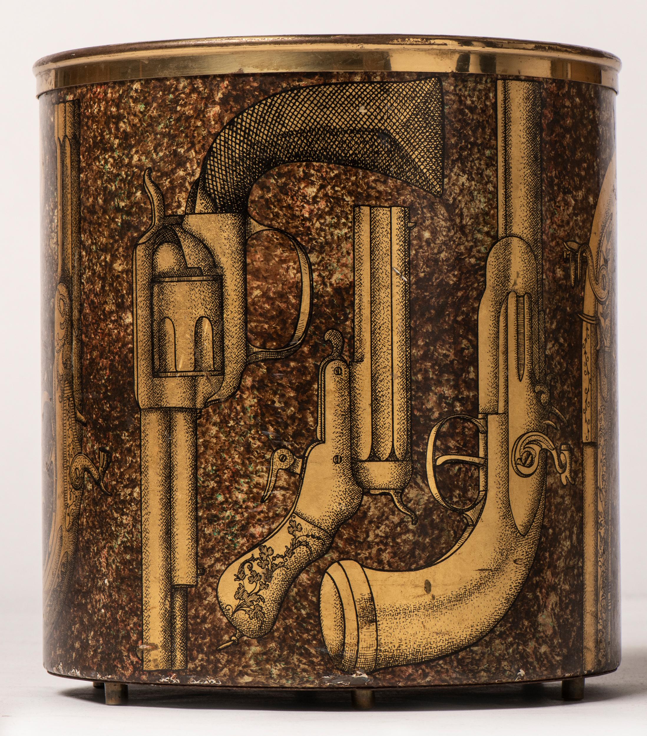Italian Piero Fornasetti Metal Waste Paper Bin Pistole, Italy, circa 1960