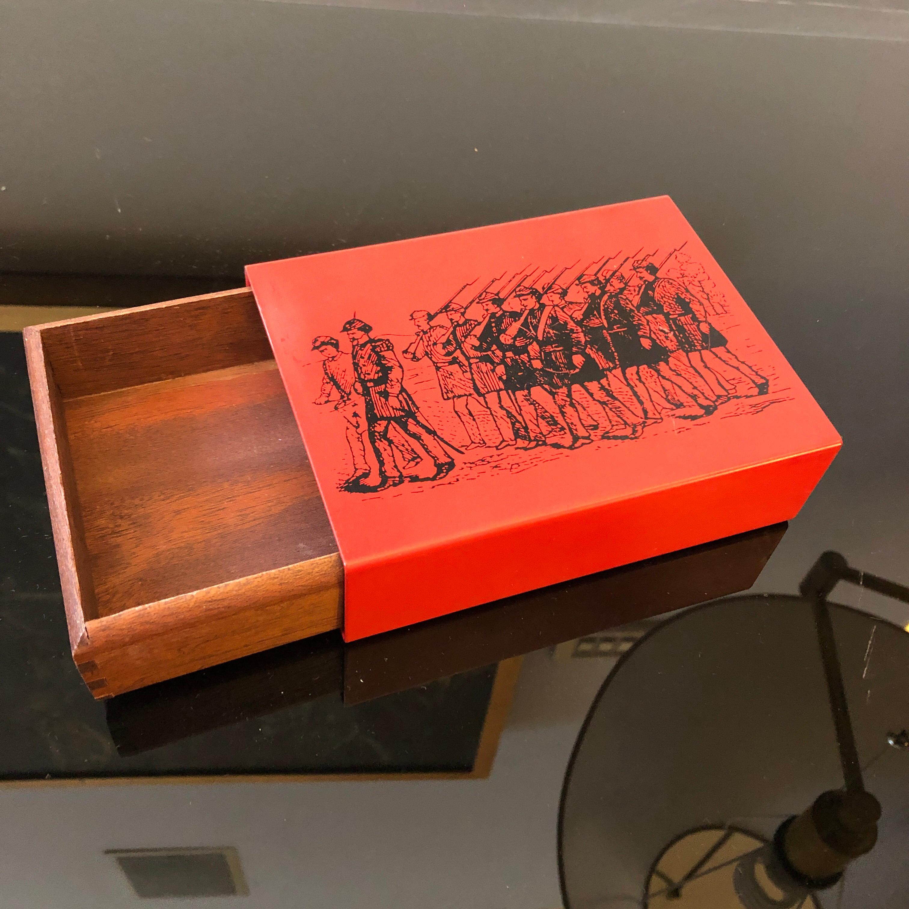 Piero Fornasetti Mid-Century Modern Metal and Wood Card Box, circa 1960 4