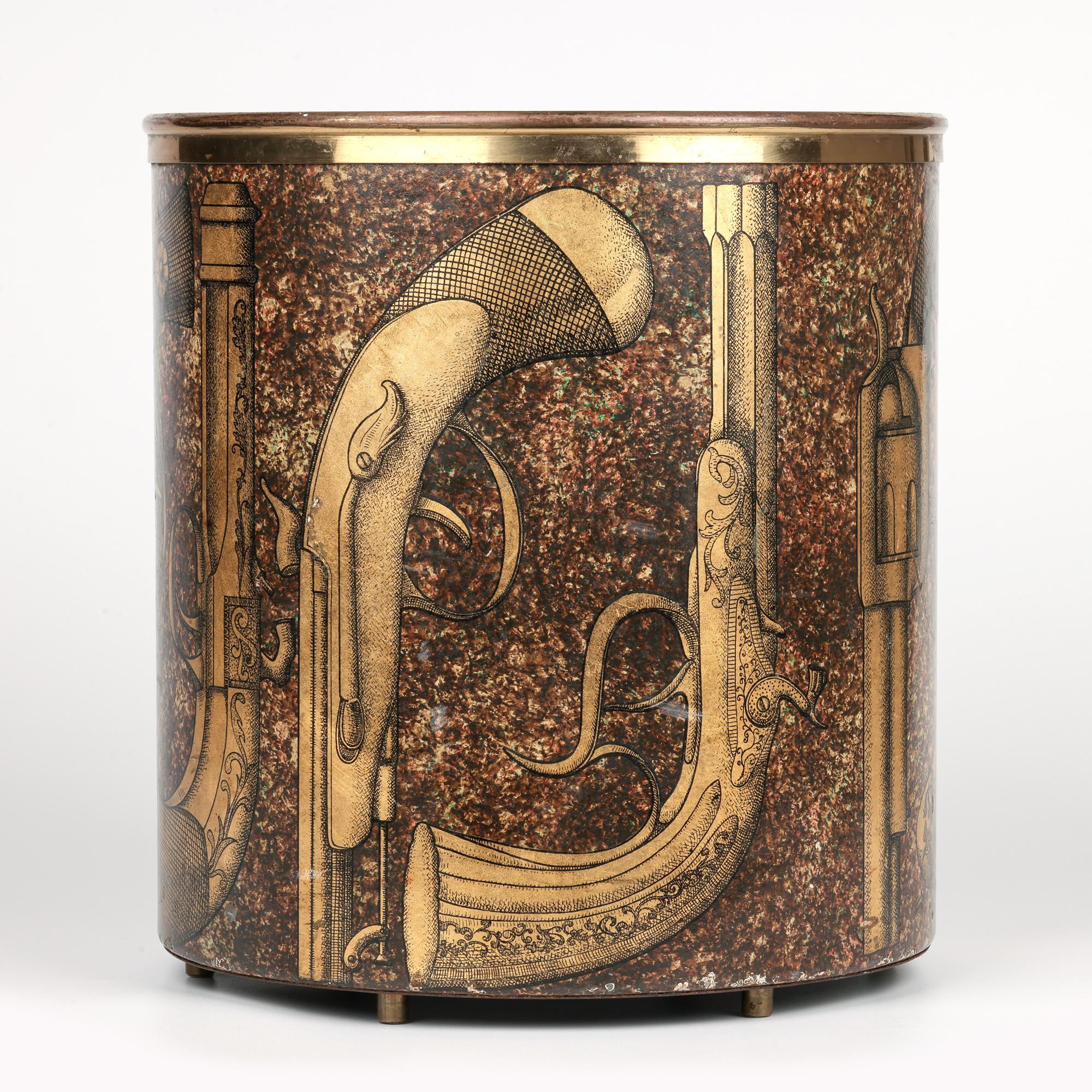 Piero Fornasetti Mid-Century Pistole Pattern Metal Basket or Waste Bin For Sale 7