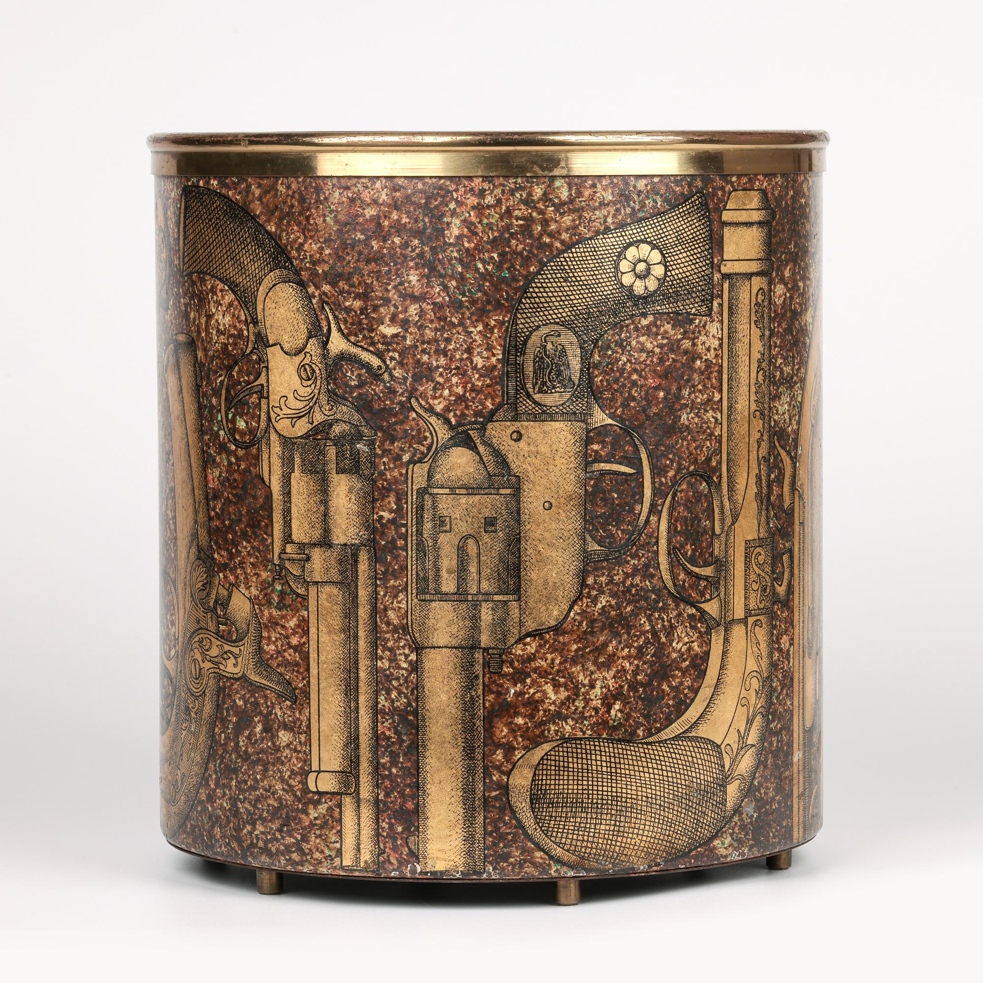Piero Fornasetti Mid-Century Pistole Pattern Metal Basket or Waste Bin For Sale 9