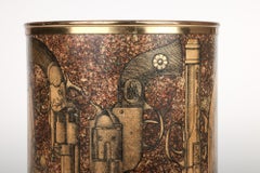 Piero Fornasetti Mid-Century Pistole Pattern Metal Basket or Waste Bin