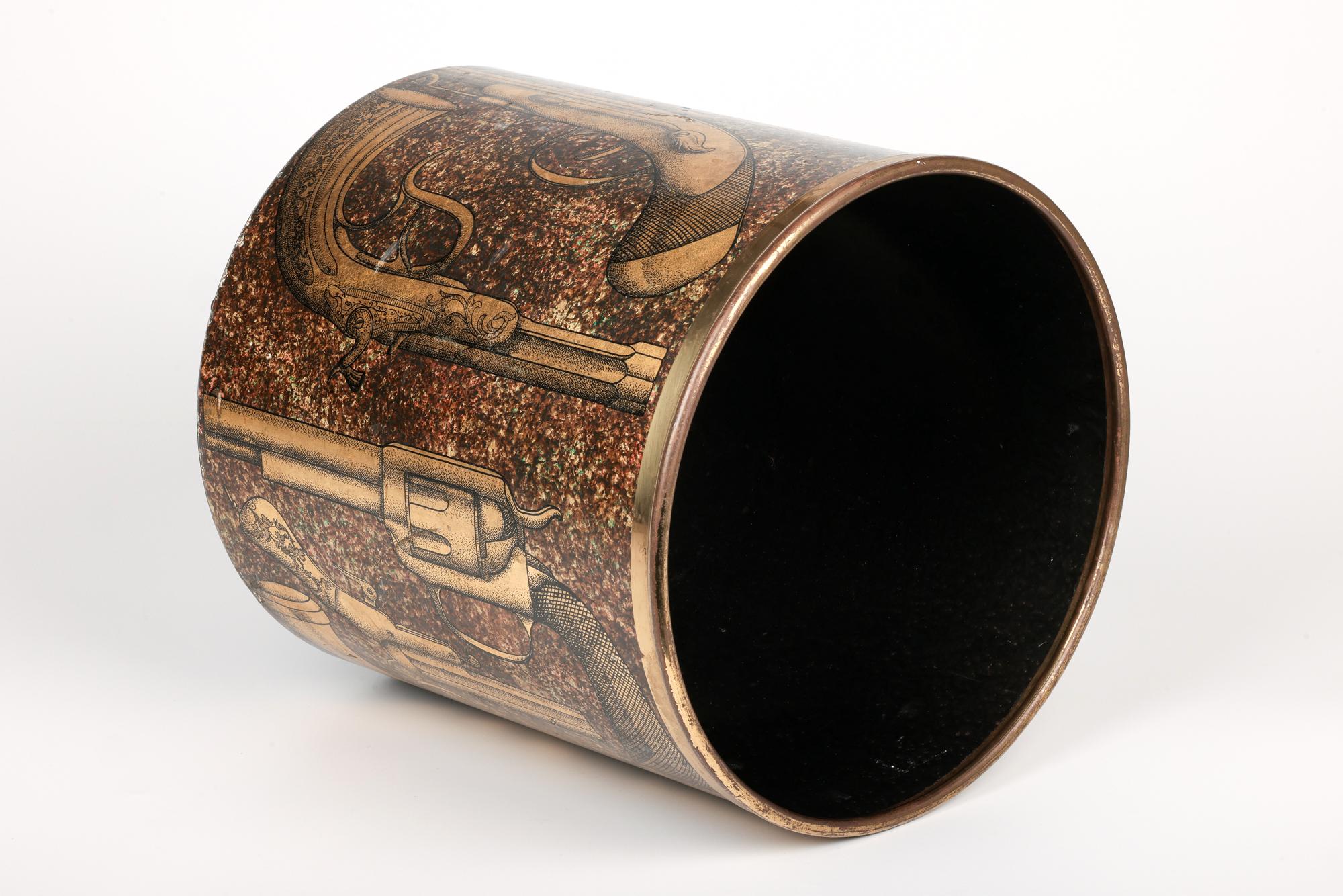 Mid-20th Century Piero Fornasetti Mid-Century Pistole Pattern Metal Basket or Waste Bin For Sale