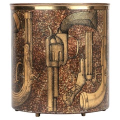 Piero Fornasetti Mid-Century Pistole Pattern Metal Basket or Waste Bin