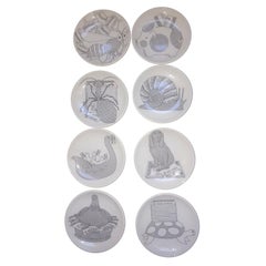 Piero Fornasetti Midcentury Set of Eight Coasters Small Plates, Milano, 1960s
