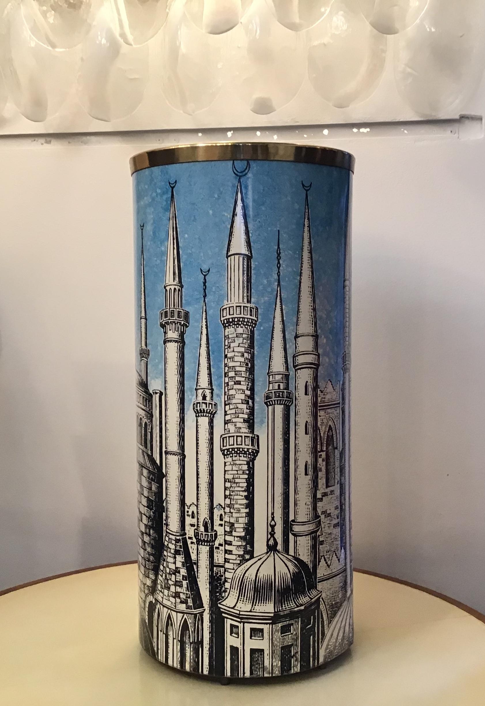 Italian Piero Fornasetti Midcentury Turquoise Black White Umbrella Stand, 1950