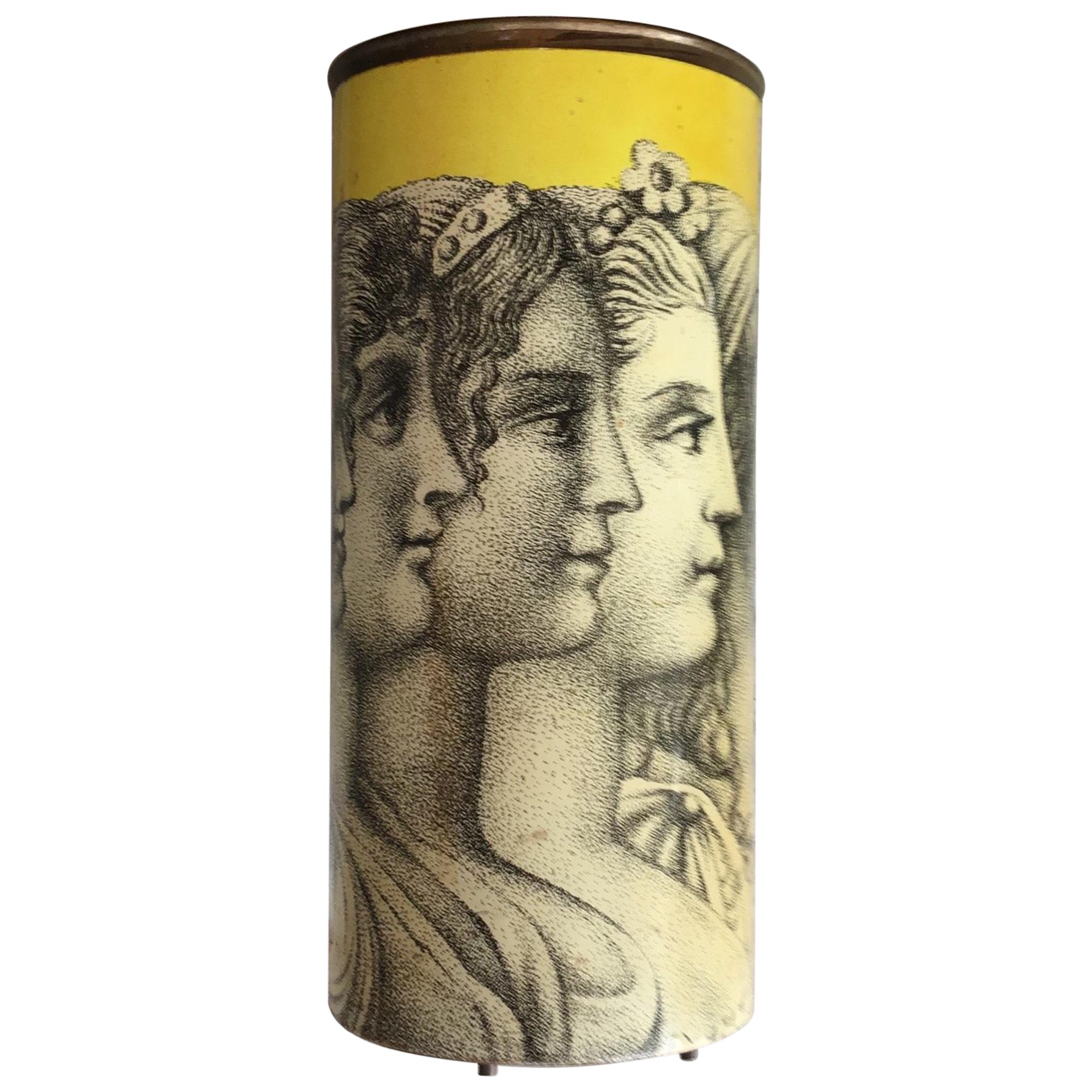 Piero Fornasetti Midcentury Yellow Umbrella Stand with Figures, 1950